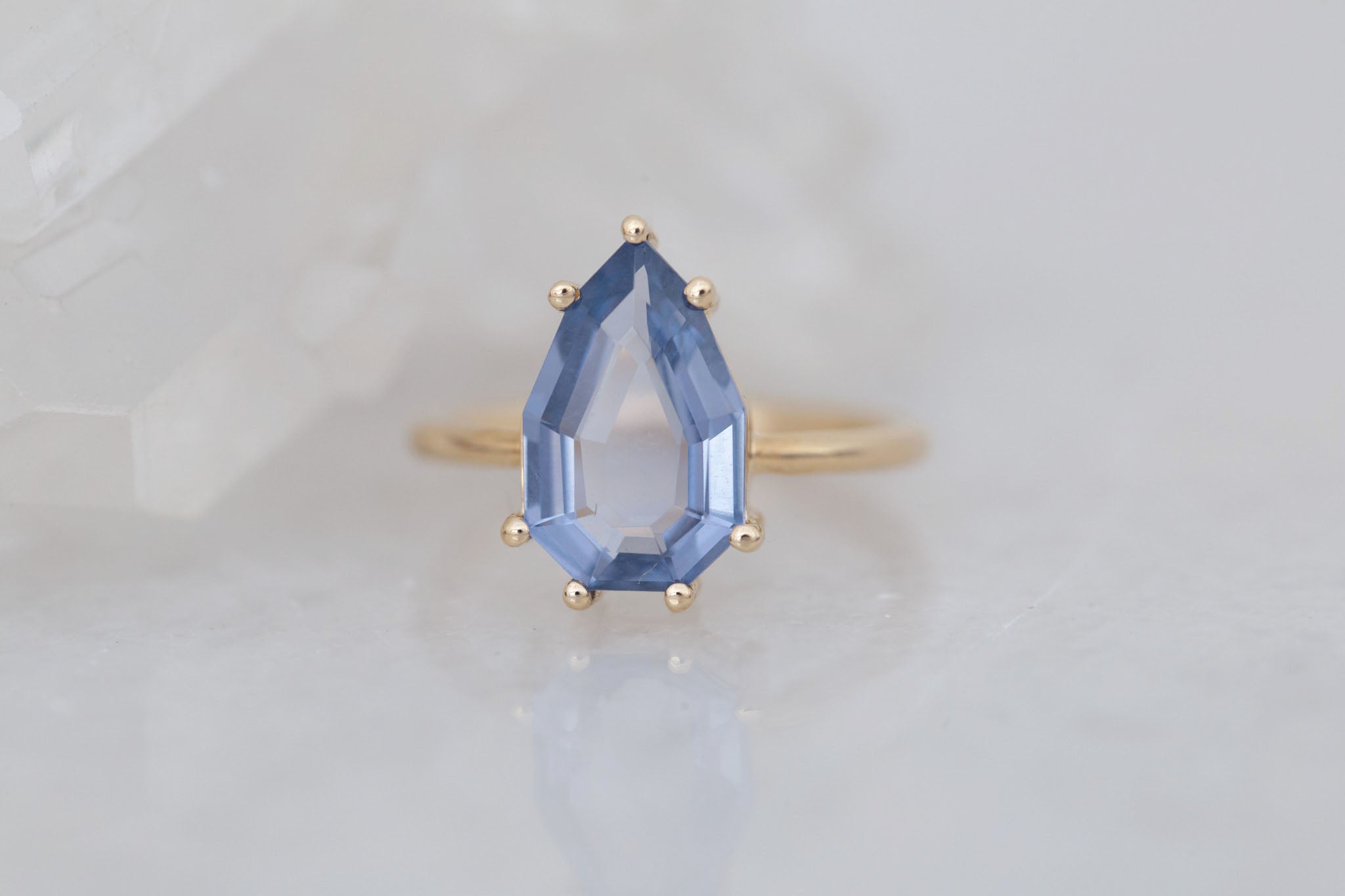 Mesa Ring | Step Cut Geometric Pear Spinel Solitaire Engagement Ring 3.56 ct | 14k Recycled Gold | One of a Kind