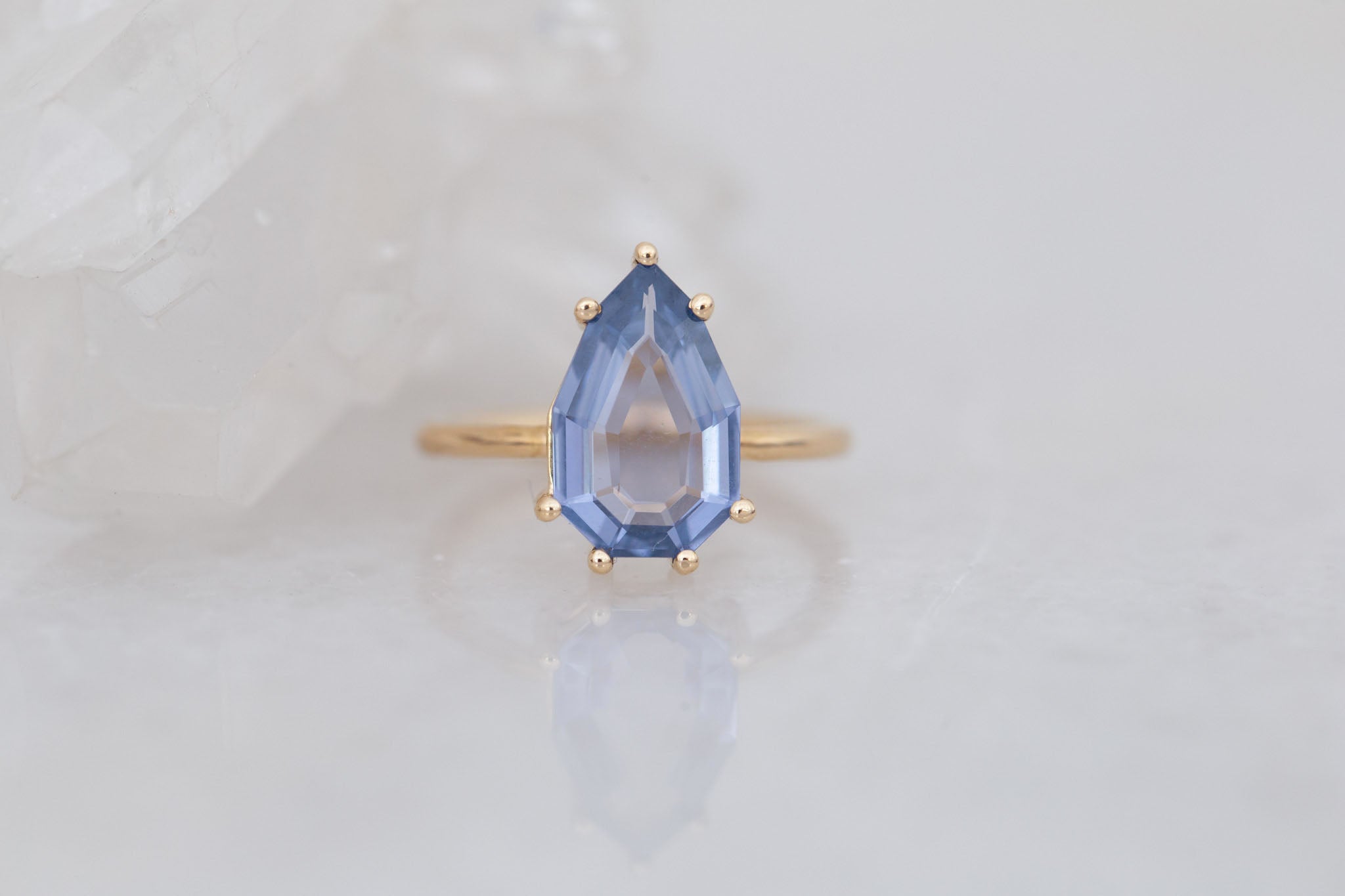 Mesa Ring | Step Cut Geometric Pear Spinel Solitaire Engagement Ring 3.56 ct | 14k Recycled Gold | One of a Kind