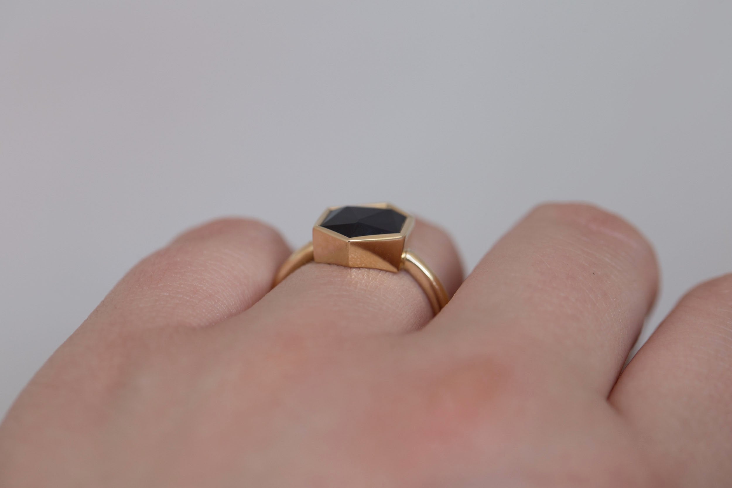 Avens Ring | Dark Blue Geocut Sapphire Engagement Ring 3.57 ct | 14k Recycled Gold | One of a Kind