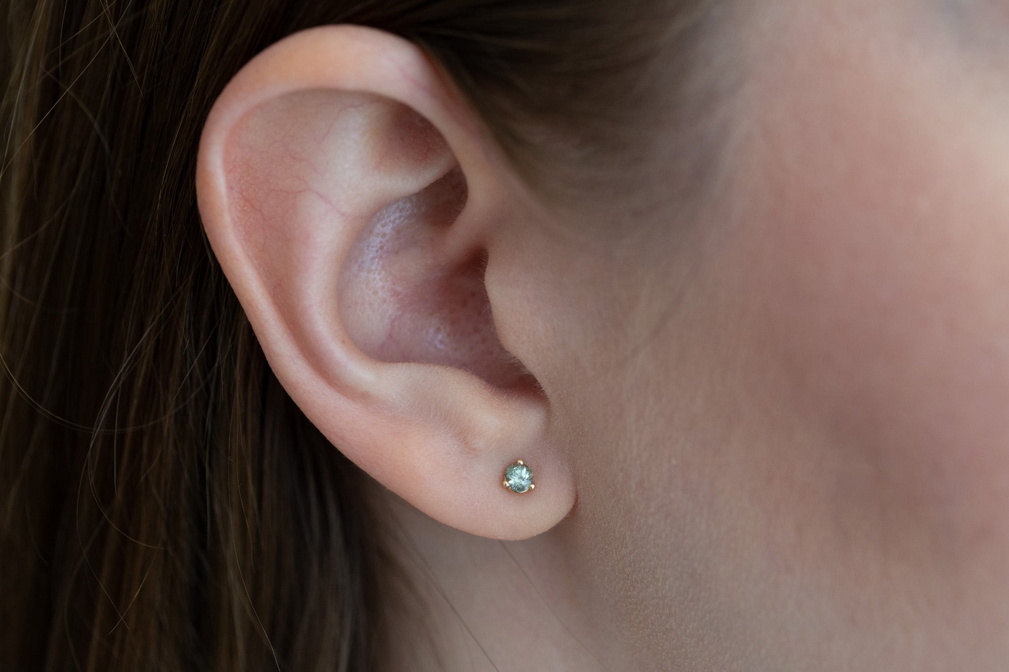 3.5 mm Mint Sapphire Round Earrings | 14k Recycled Gold