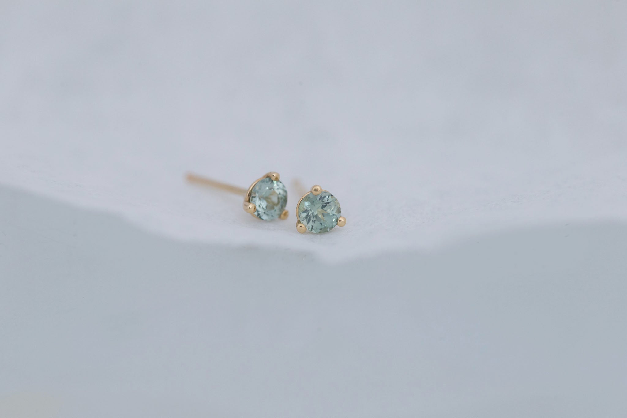 3.5 mm Mint Sapphire Round Earrings | 14k Recycled Gold