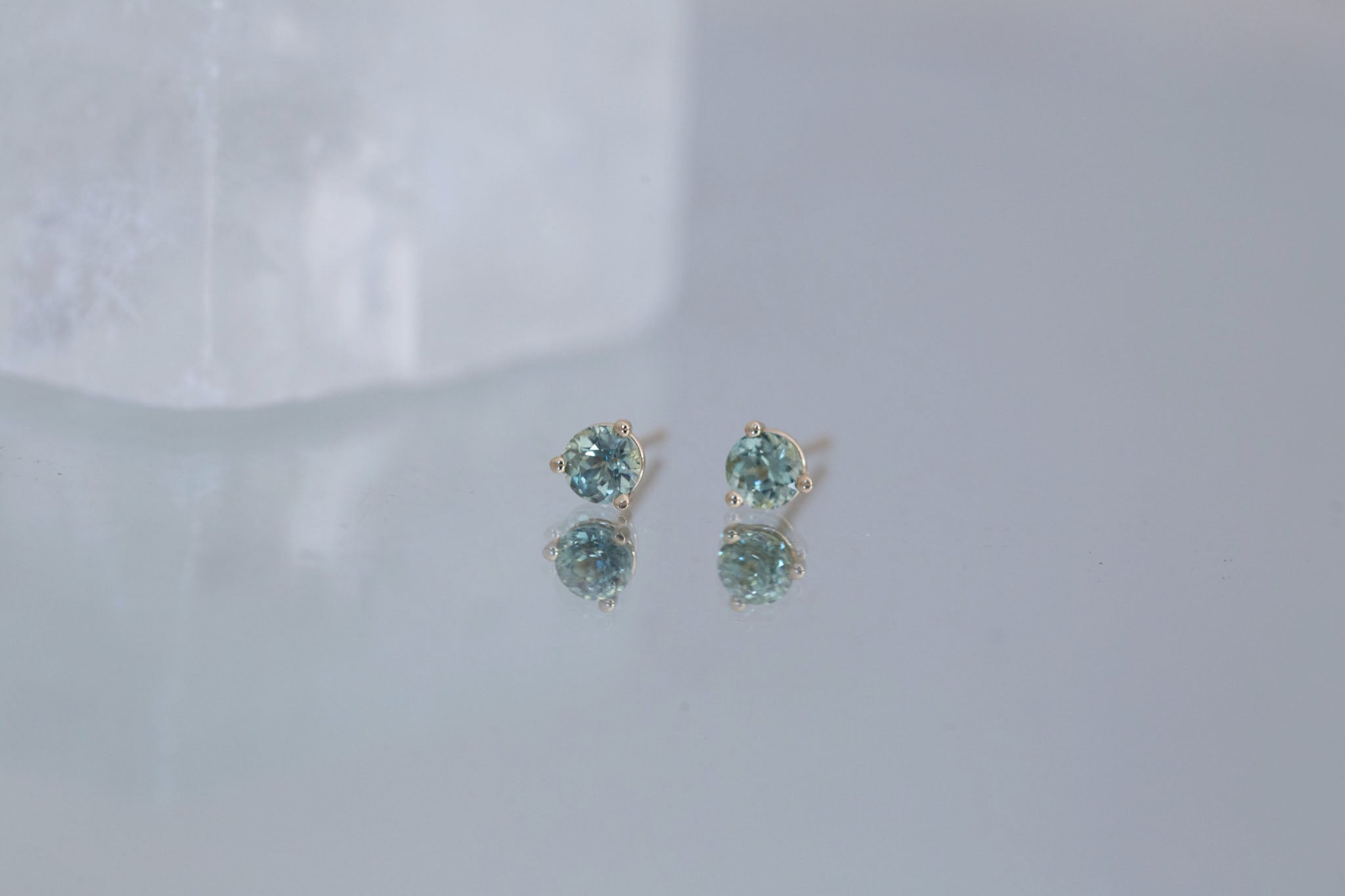 3.5 mm Mint Sapphire Round Earrings | 14k Recycled Gold