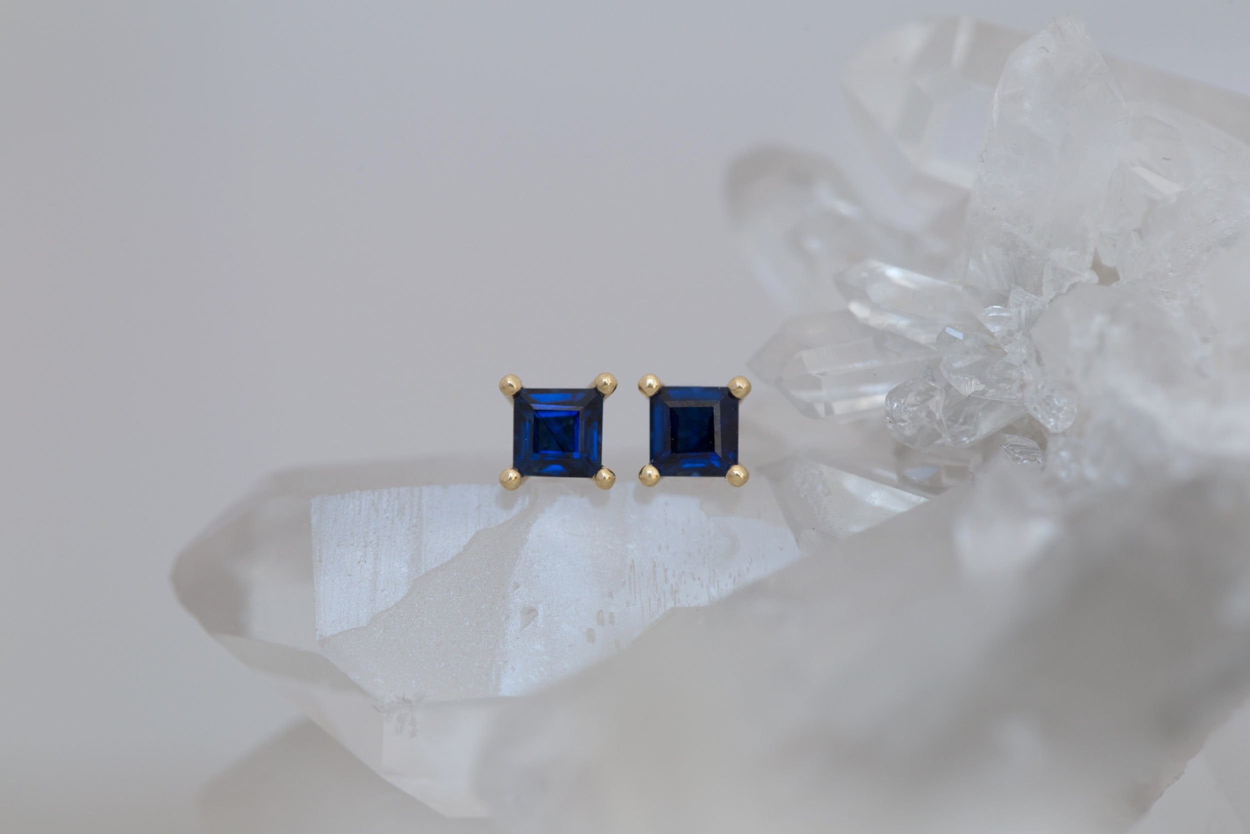 Step Cut Blue Sapphire Earrings | 14k Recycled Gold