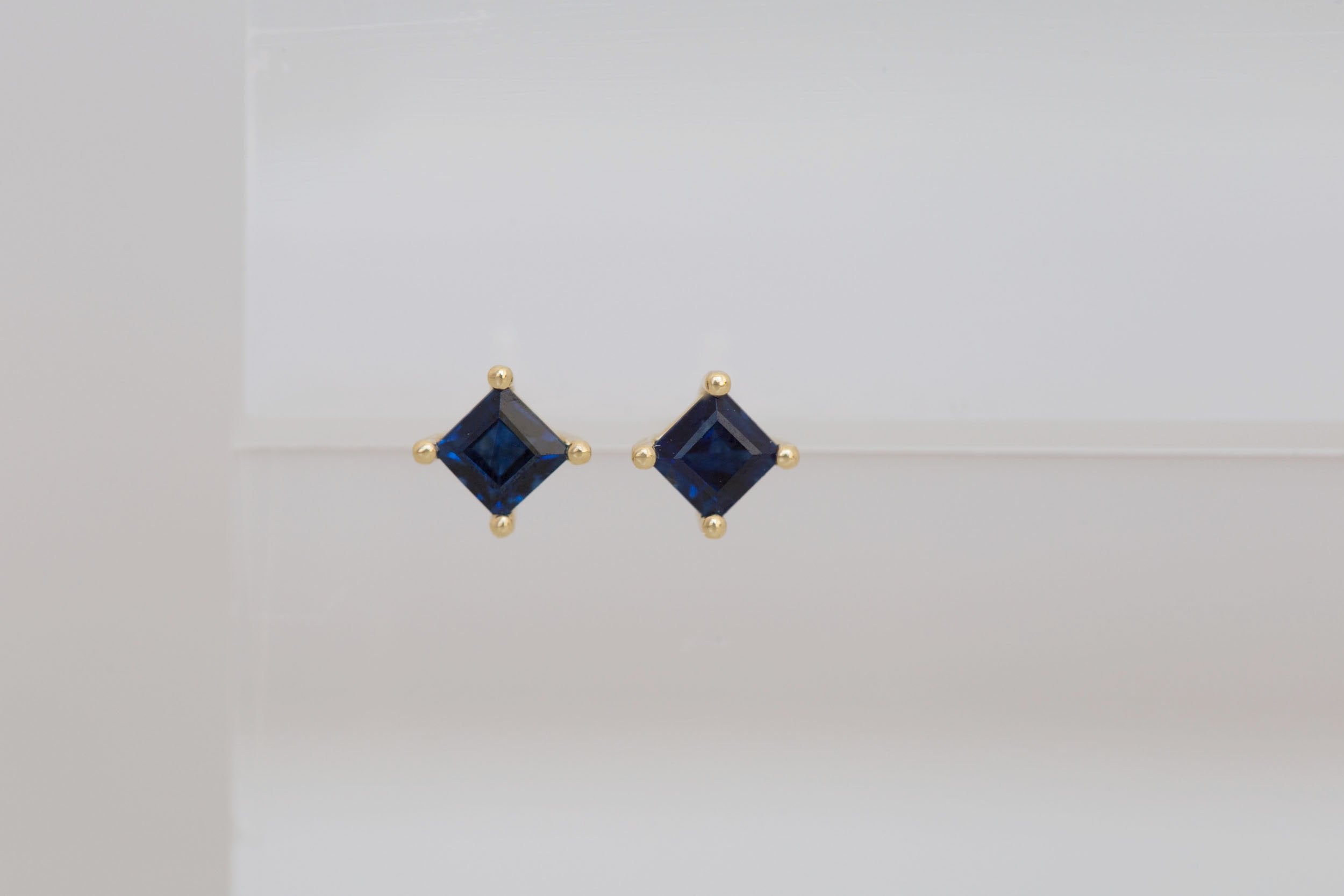 Step Cut Blue Sapphire Earrings | 14k Recycled Gold