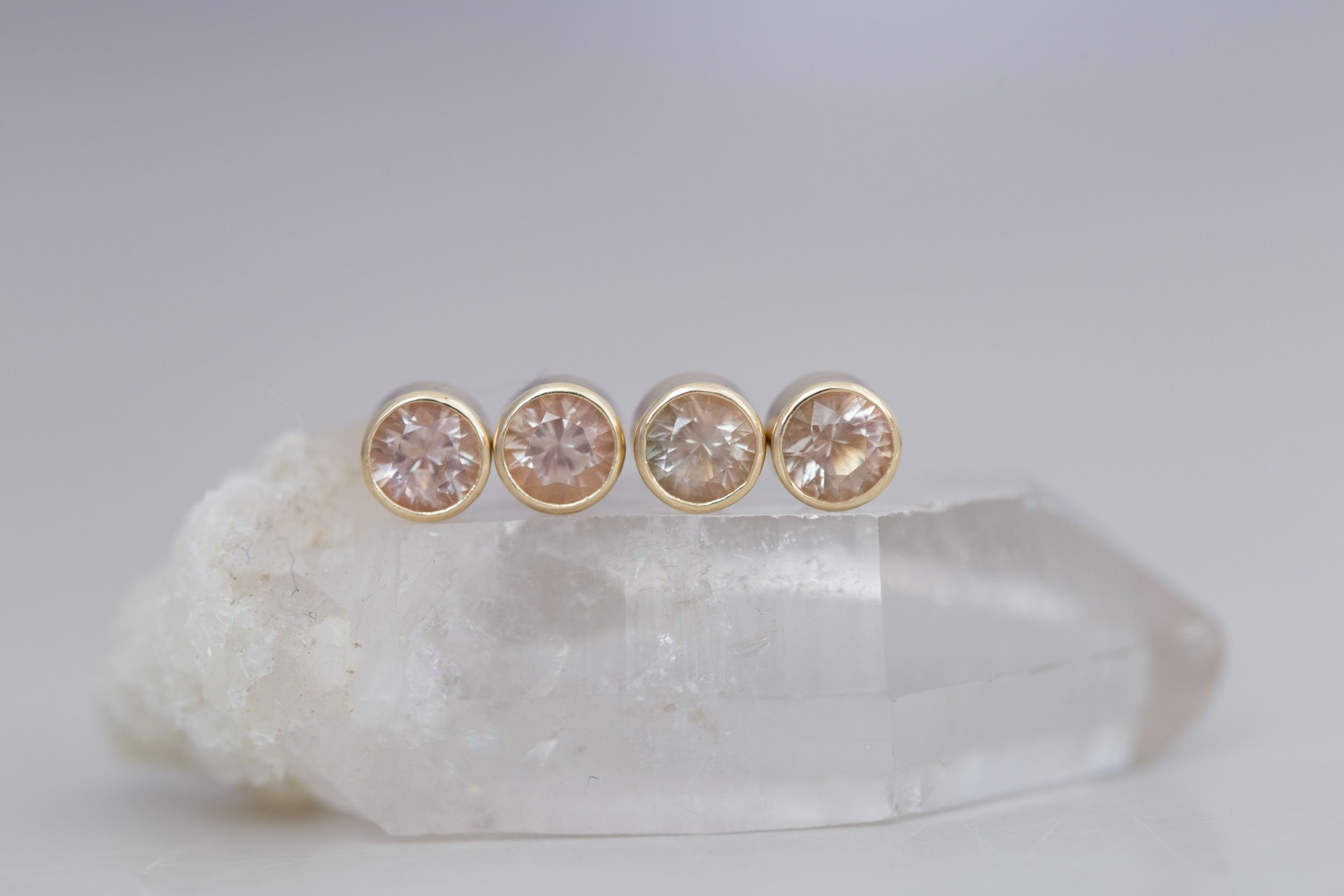 4 mm Sunstone Bezel Set Earrings | 14k Recycled Gold