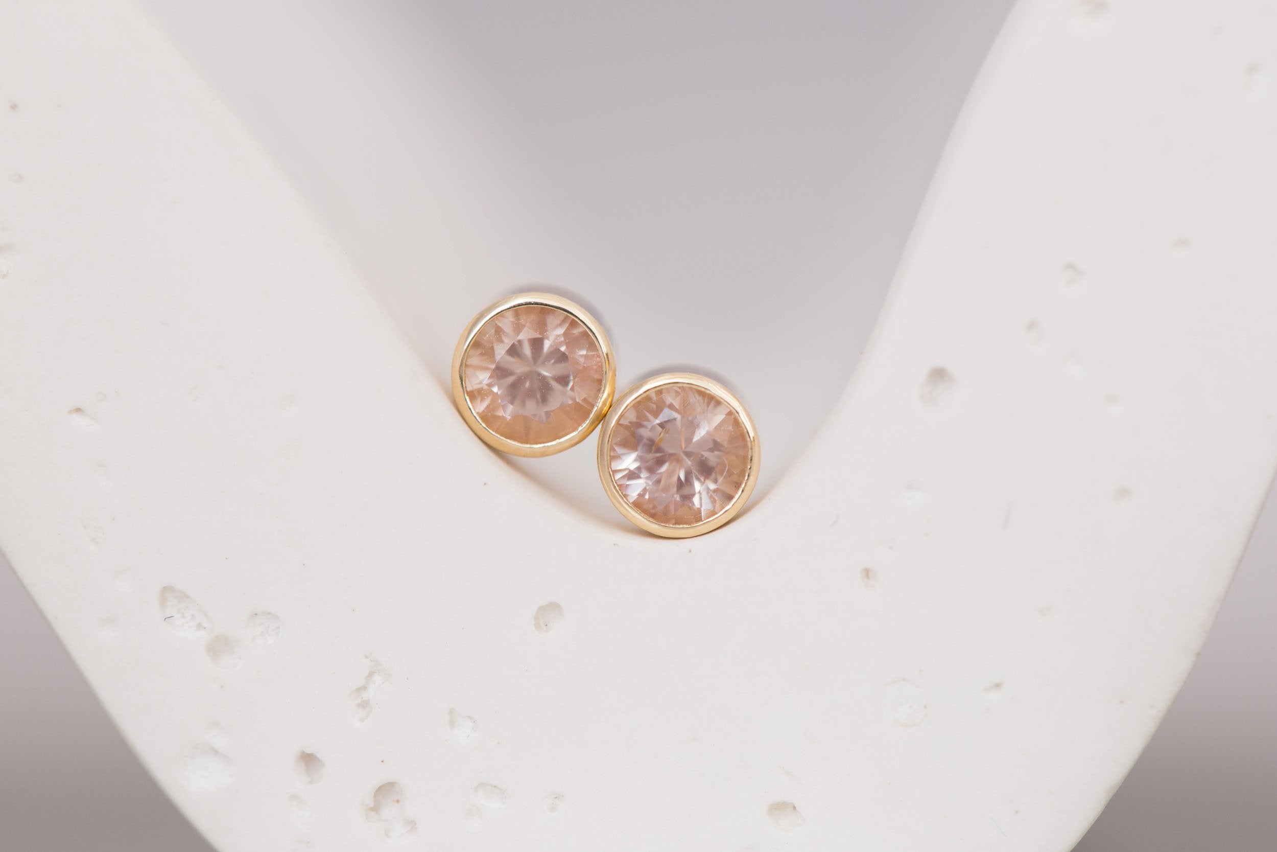 4 mm Sunstone Bezel Set Earrings | 14k Recycled Gold