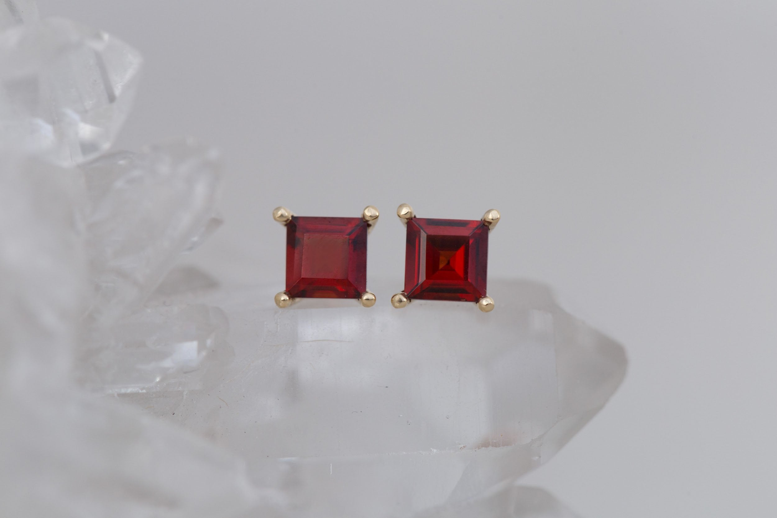 Step Cut Garnet Earrings | 14k Recycled Gold