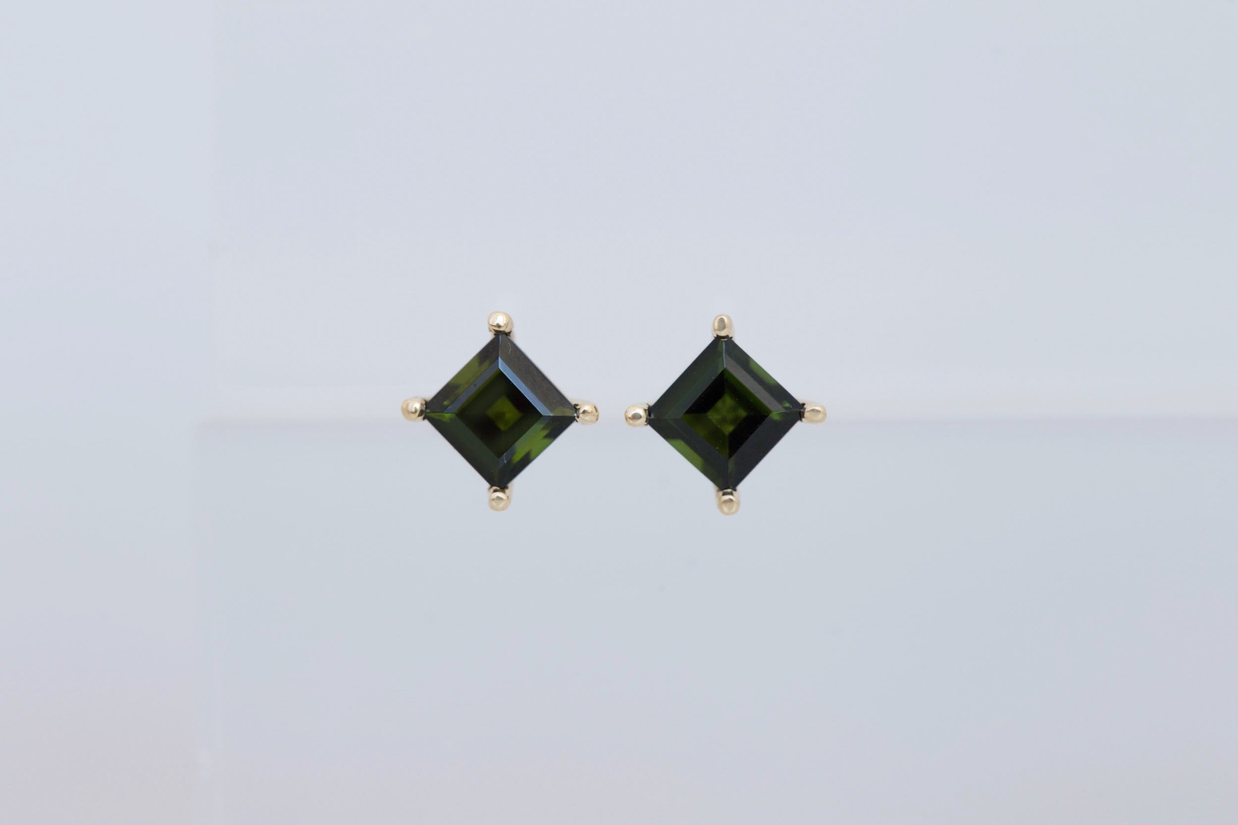 Step Cut Green Tourmaline Earrings | 14k Recycled Gold