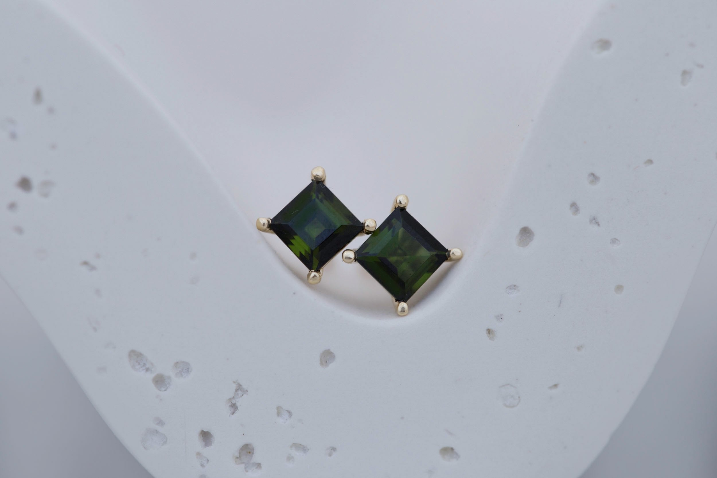 Step Cut Green Tourmaline Earrings | 14k Recycled Gold