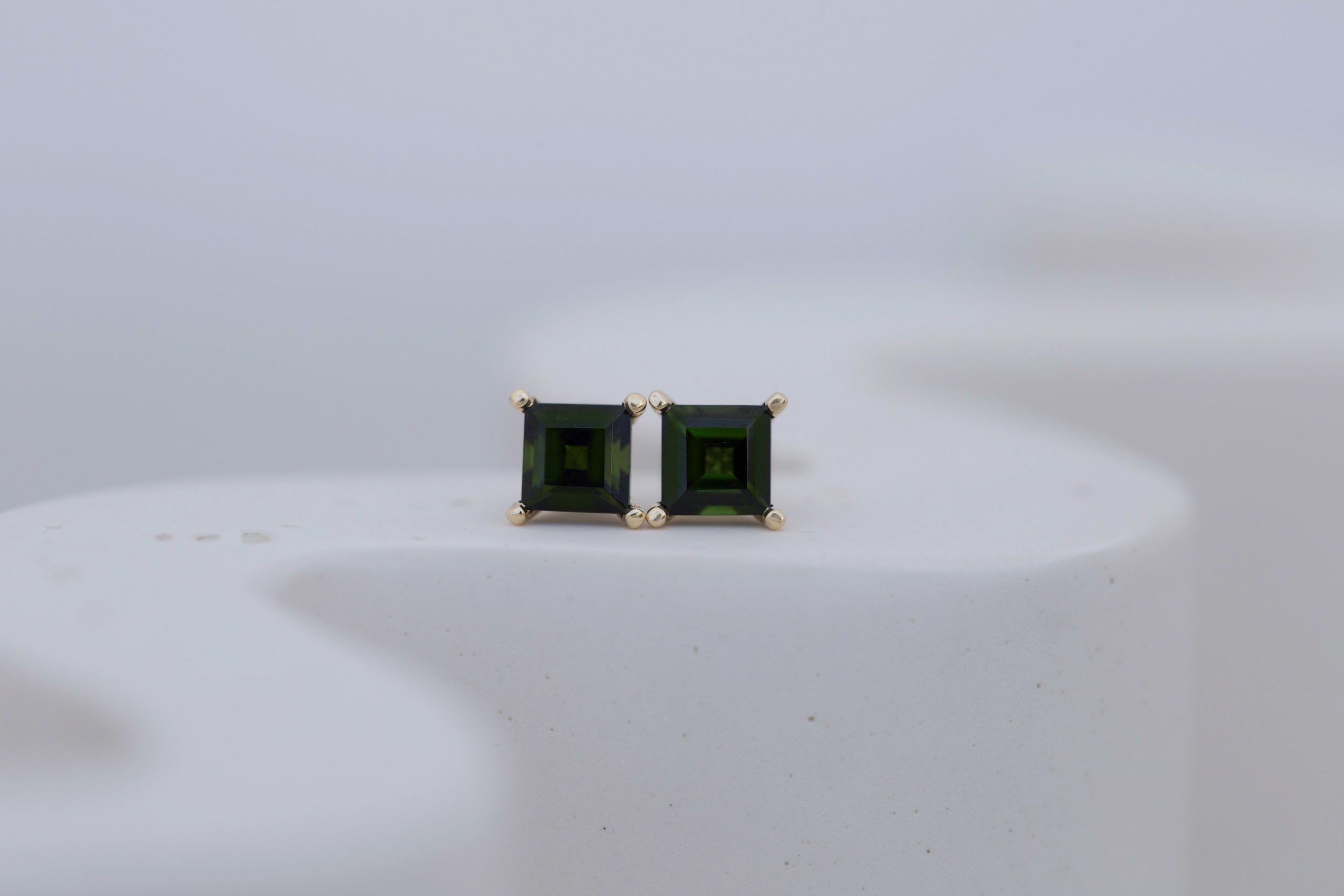 Step Cut Green Tourmaline Earrings | 14k Recycled Gold