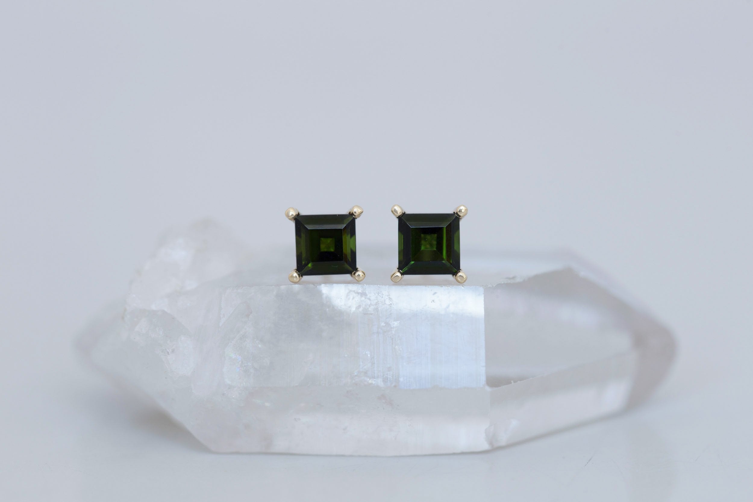 Step Cut Green Tourmaline Earrings | 14k Recycled Gold