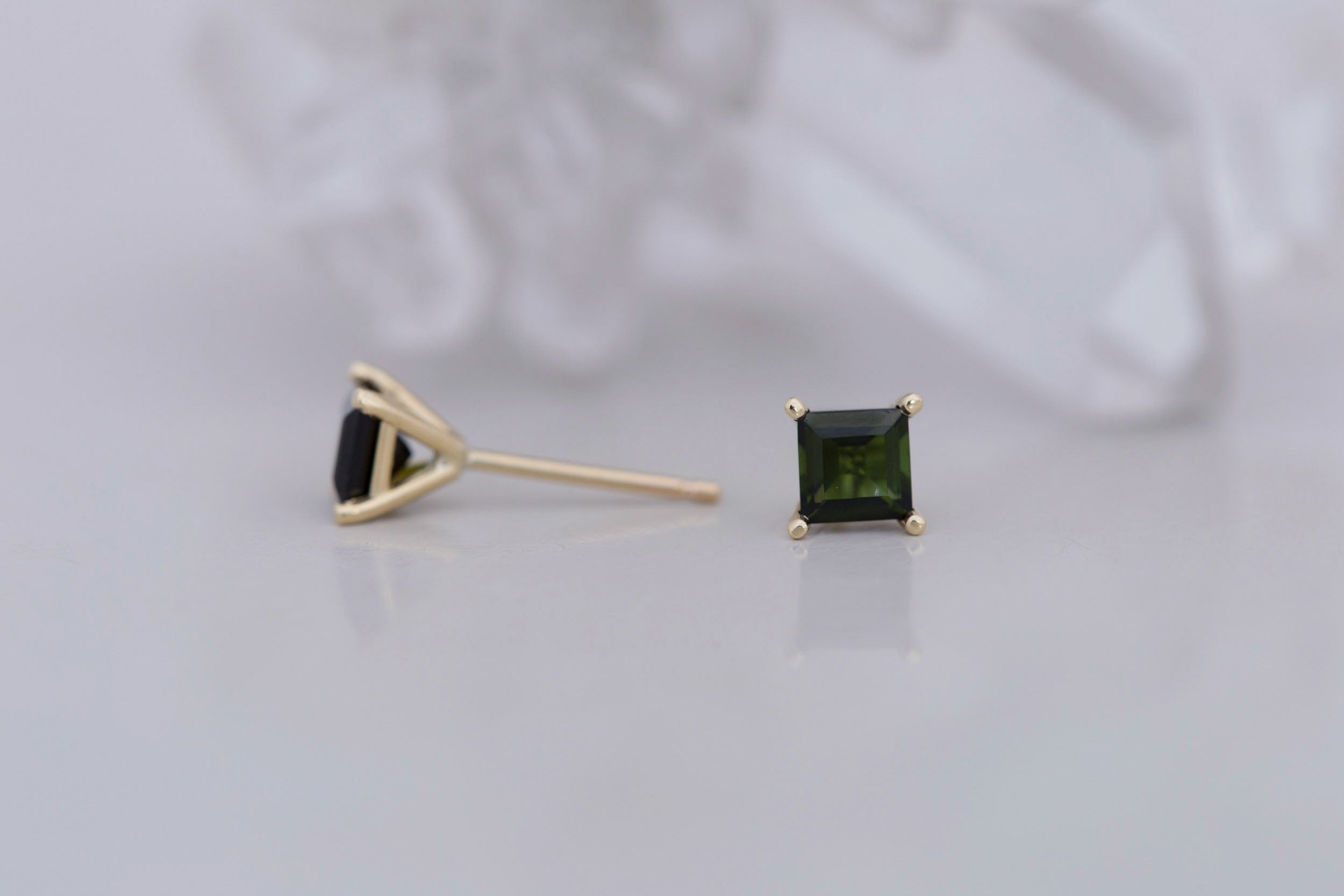 Step Cut Green Tourmaline Earrings | 14k Recycled Gold