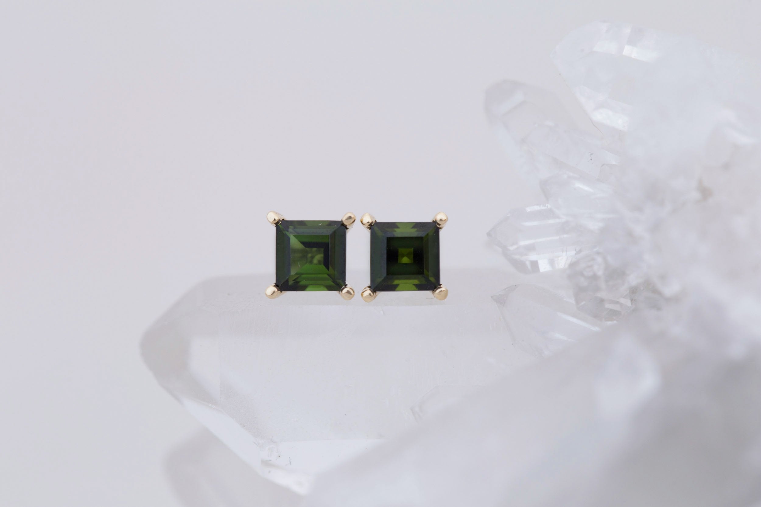 Step Cut Green Tourmaline Earrings | 14k Recycled Gold