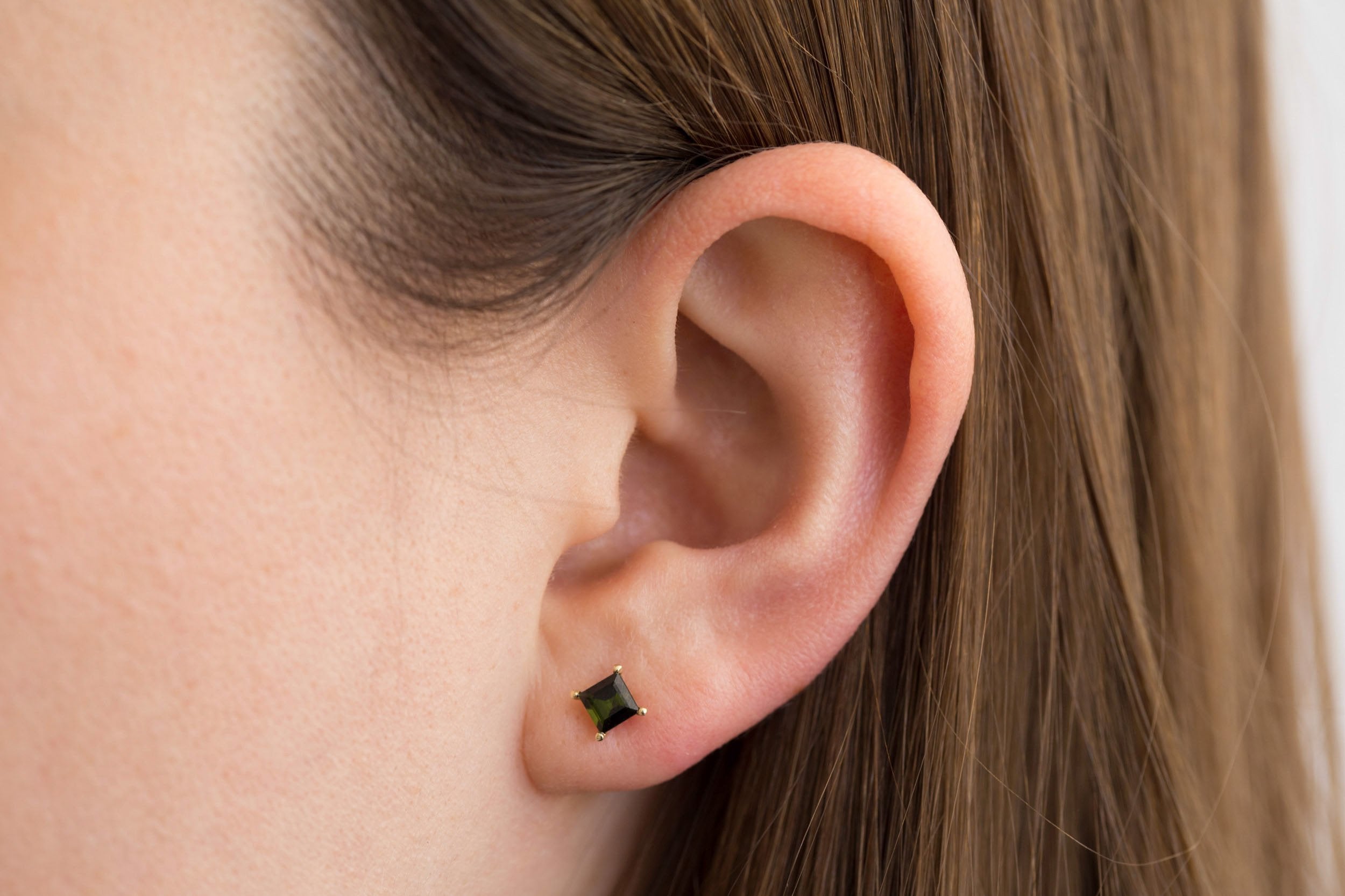 Step Cut Green Tourmaline Earrings | 14k Recycled Gold