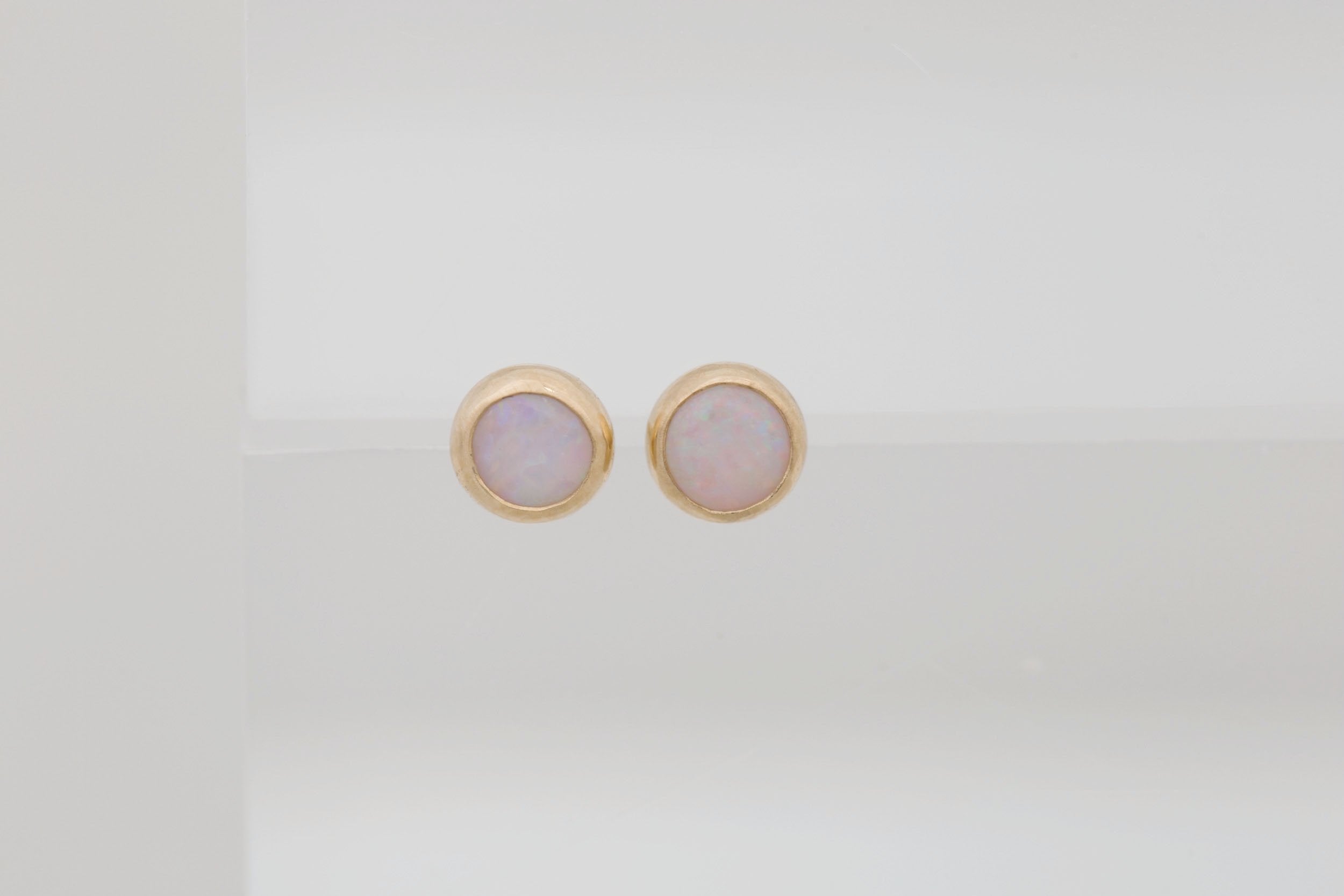 4 mm White Australian Opal Earrings | 14k Recycled Gold