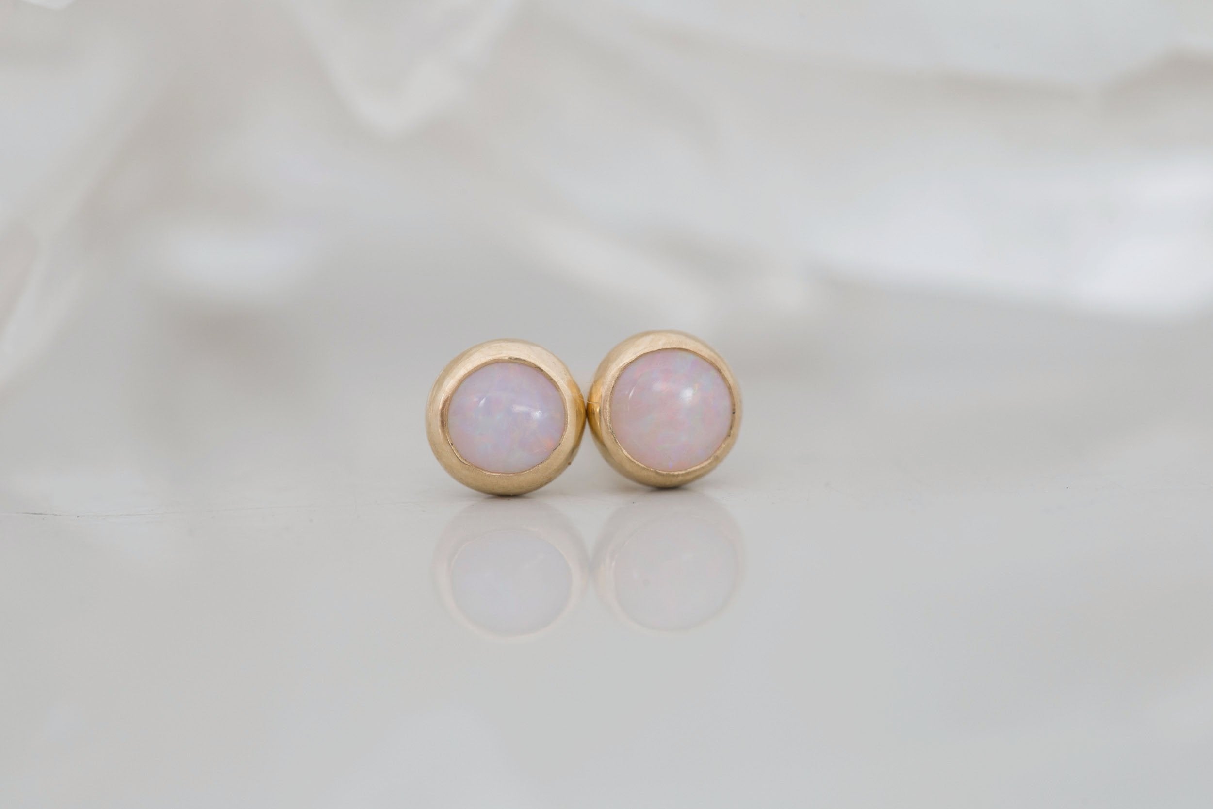 4 mm White Australian Opal Earrings | 14k Recycled Gold