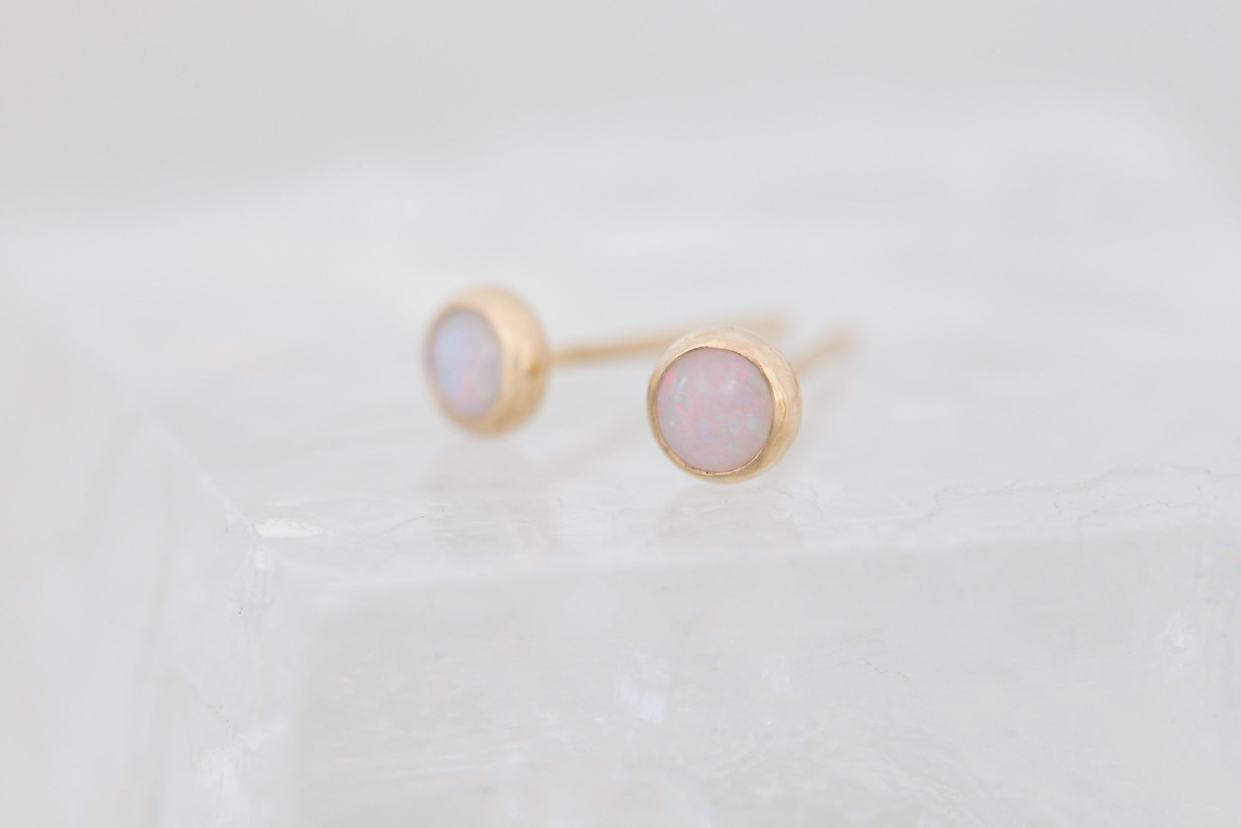4 mm White Australian Opal Earrings | 14k Recycled Gold