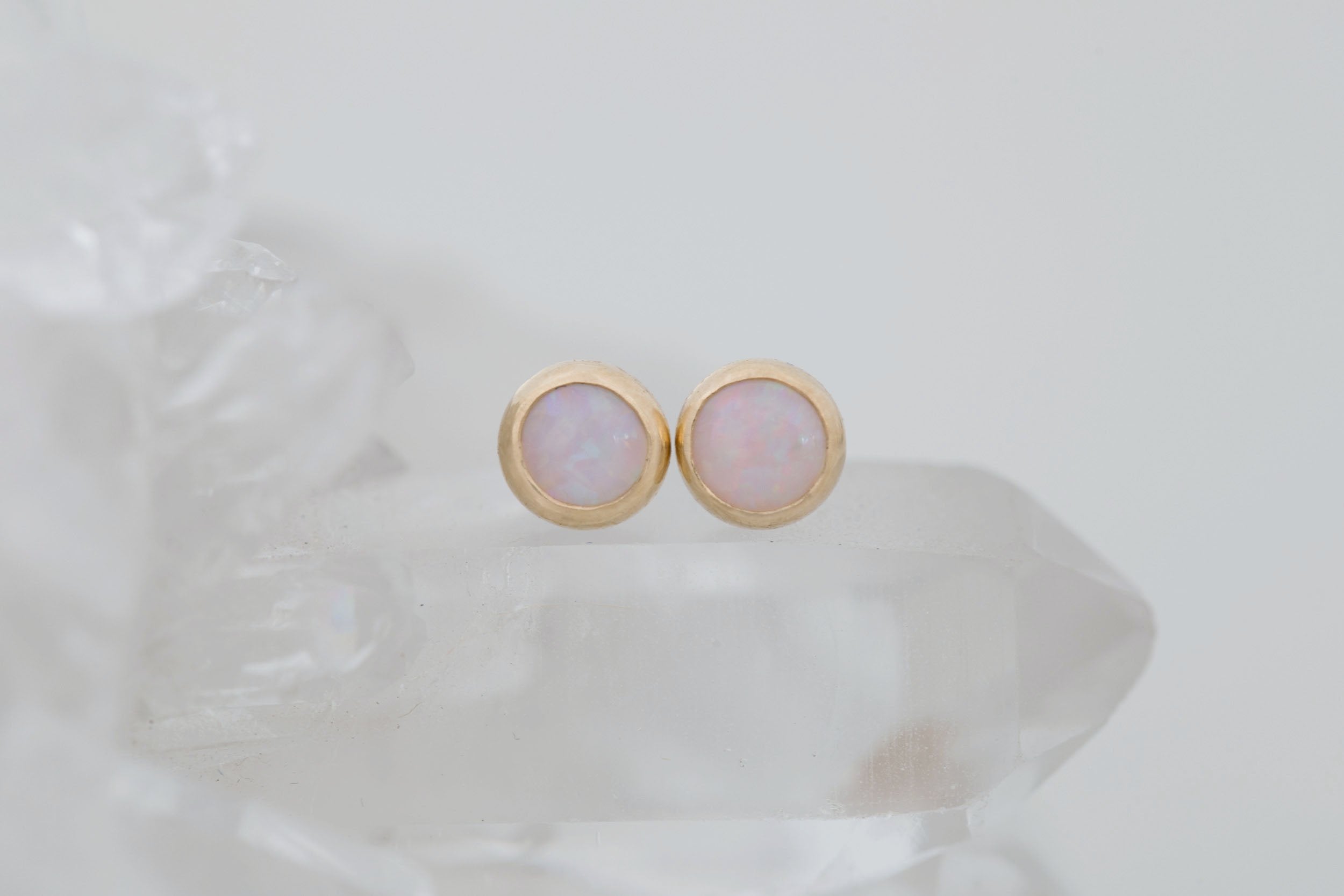 4 mm White Australian Opal Earrings | 14k Recycled Gold