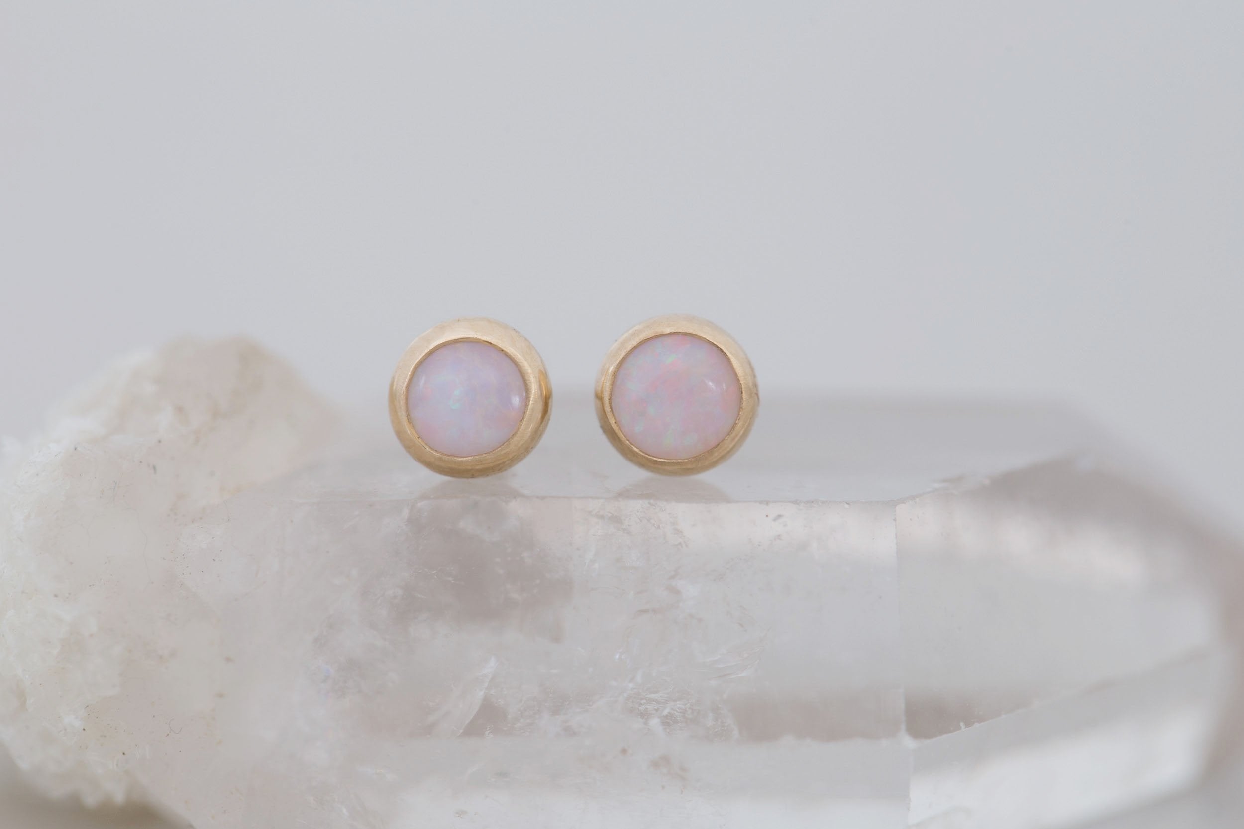 4 mm White Australian Opal Earrings | 14k Recycled Gold