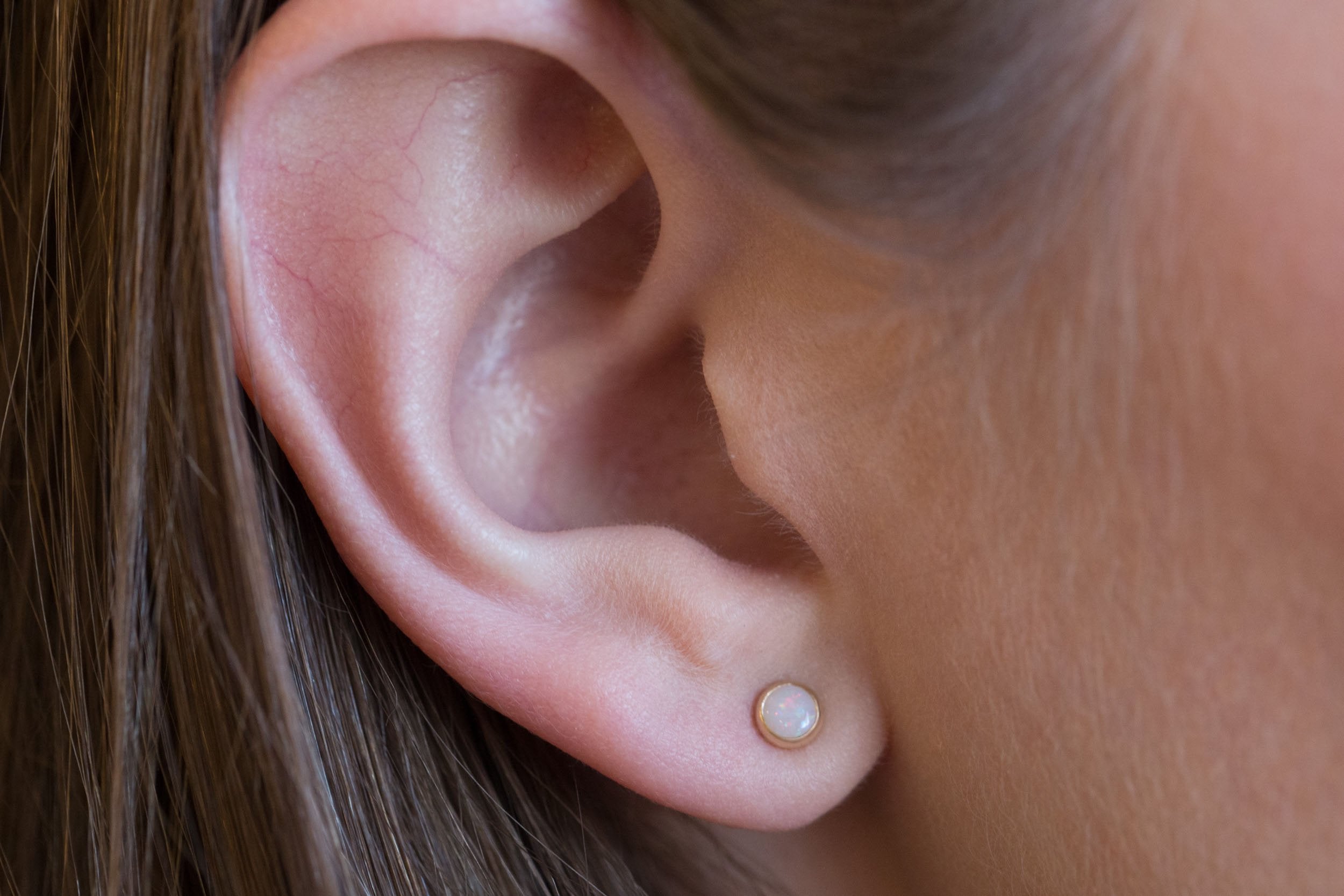4 mm White Australian Opal Earrings | 14k Recycled Gold