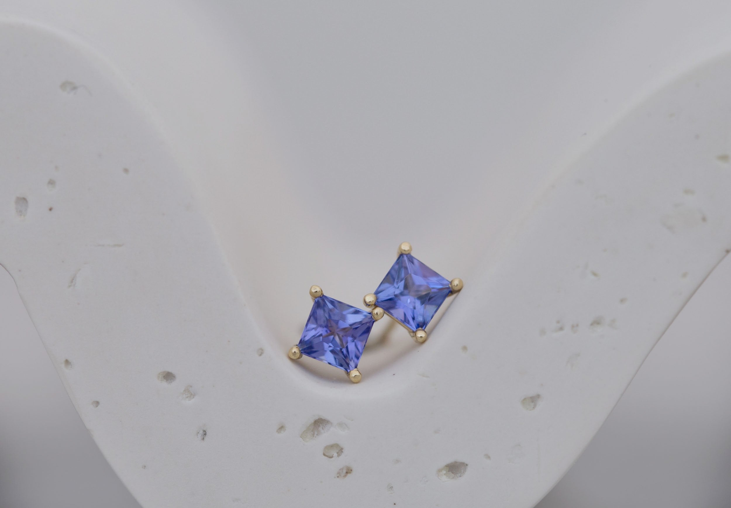 Princess Cut Tanzanite Earrings | 14k Recycled Gold