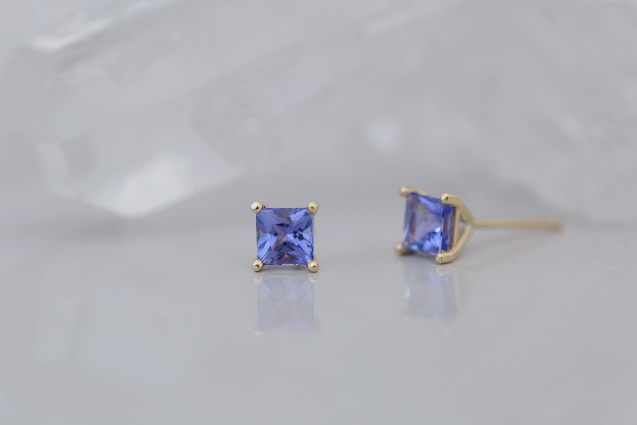 Princess Cut Tanzanite Earrings | 14k Recycled Gold