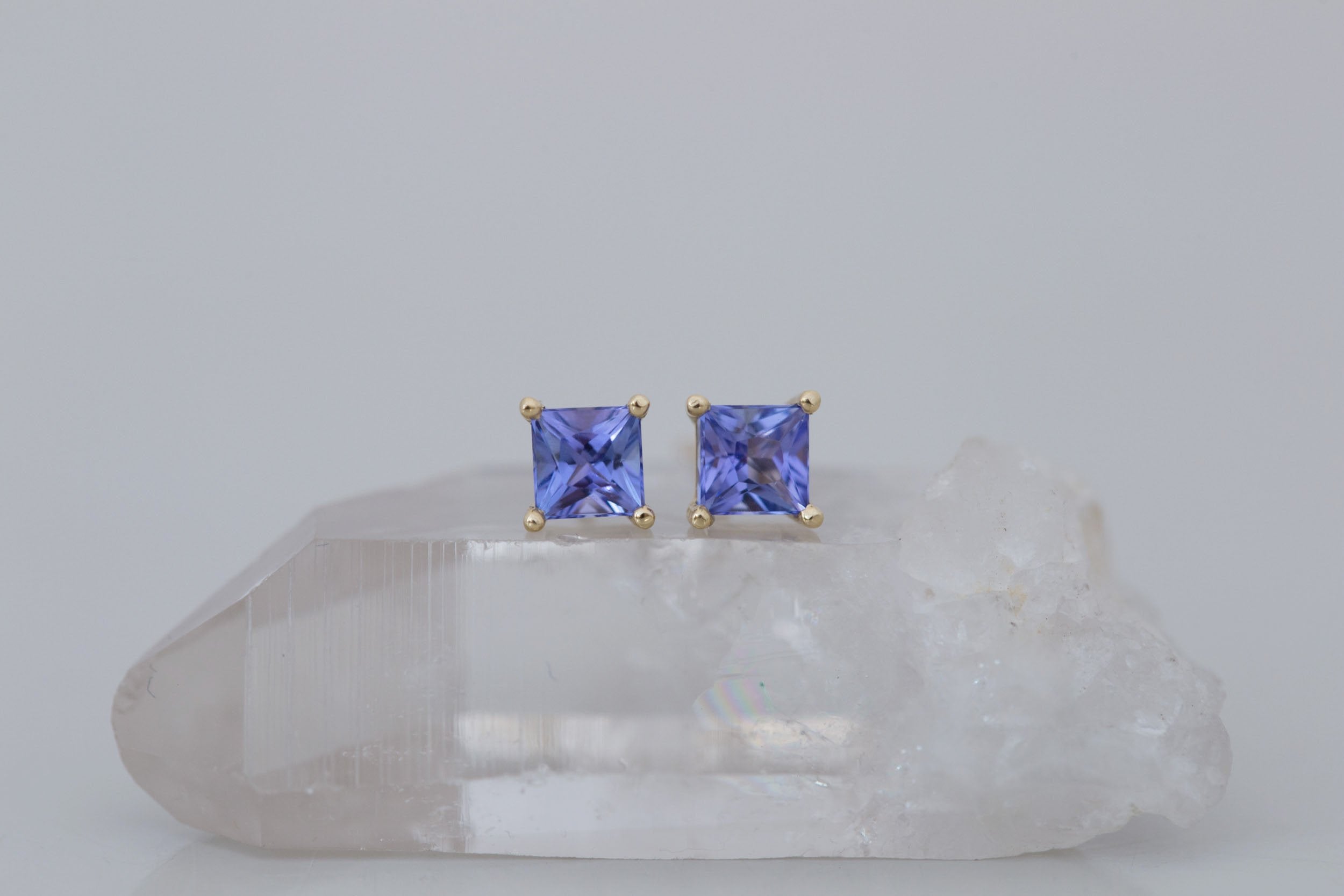 Princess Cut Tanzanite Earrings | 14k Recycled Gold