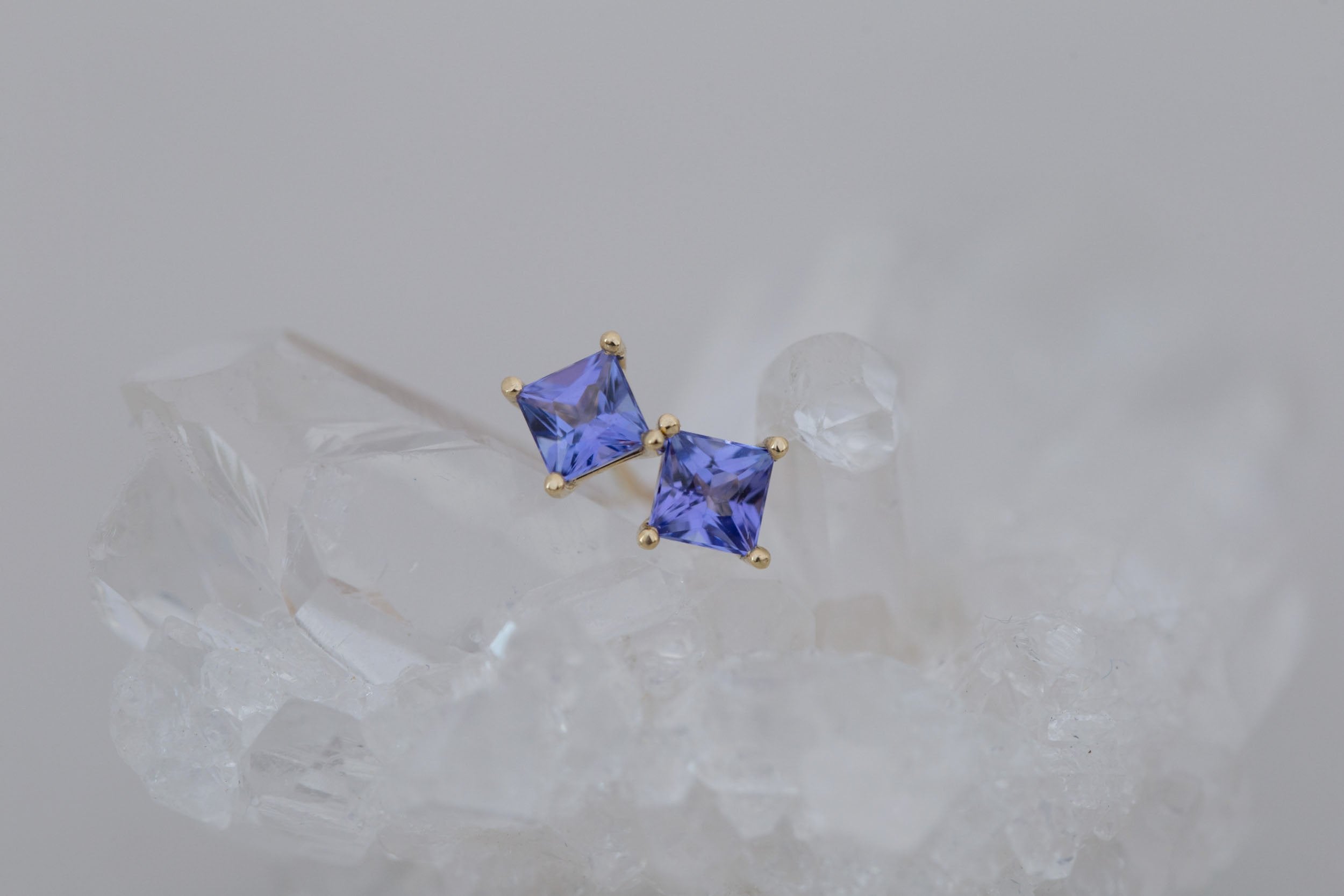 Princess Cut Tanzanite Earrings | 14k Recycled Gold