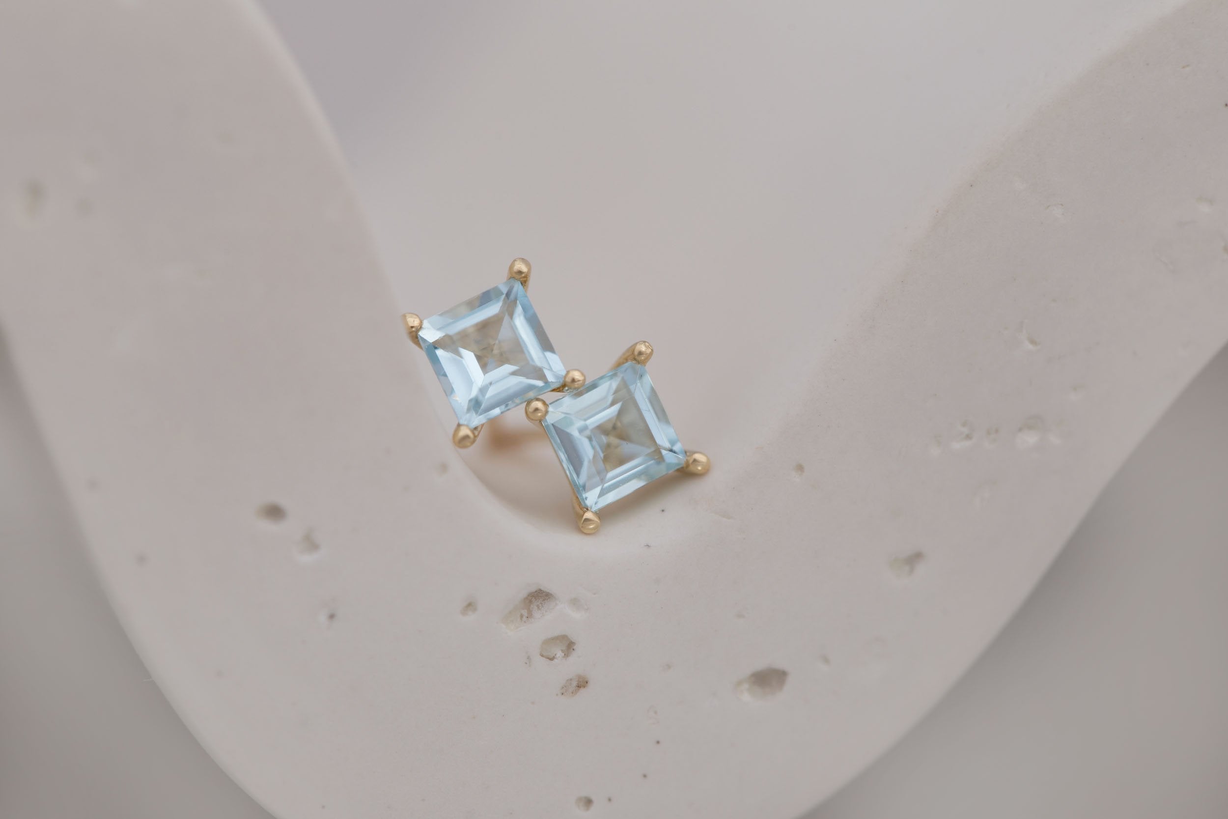 Step Cut Aquamarine Earrings | 14k Recycled Gold