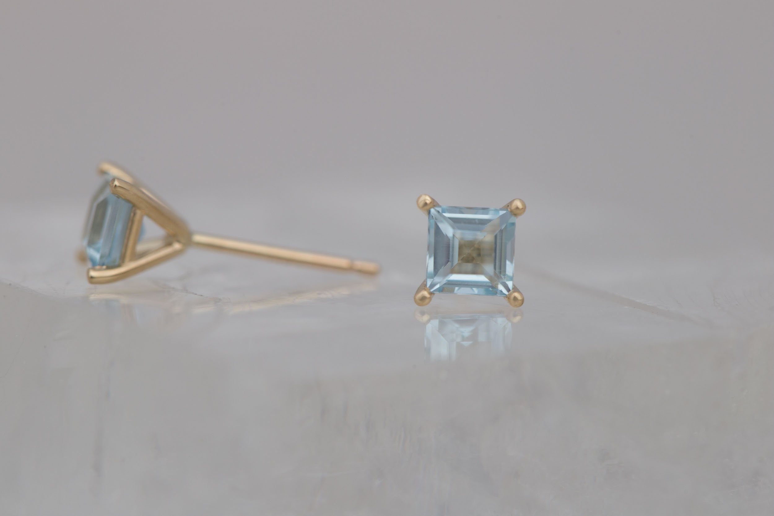 Step Cut Aquamarine Earrings | 14k Recycled Gold