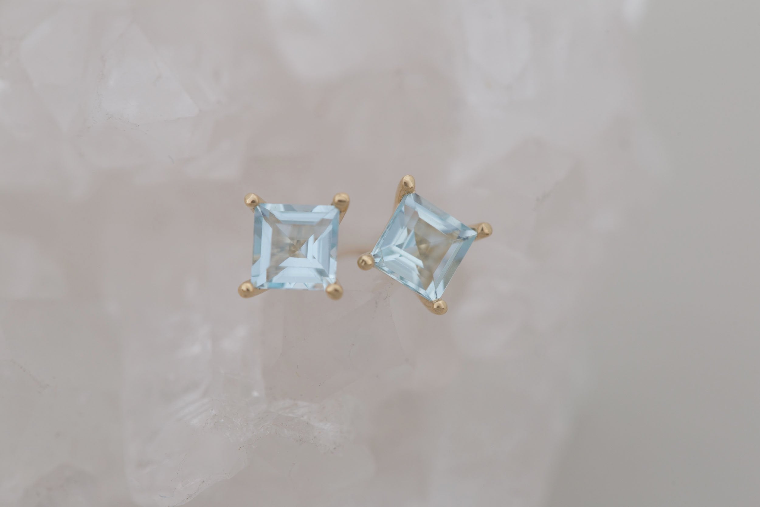 Step Cut Aquamarine Earrings | 14k Recycled Gold