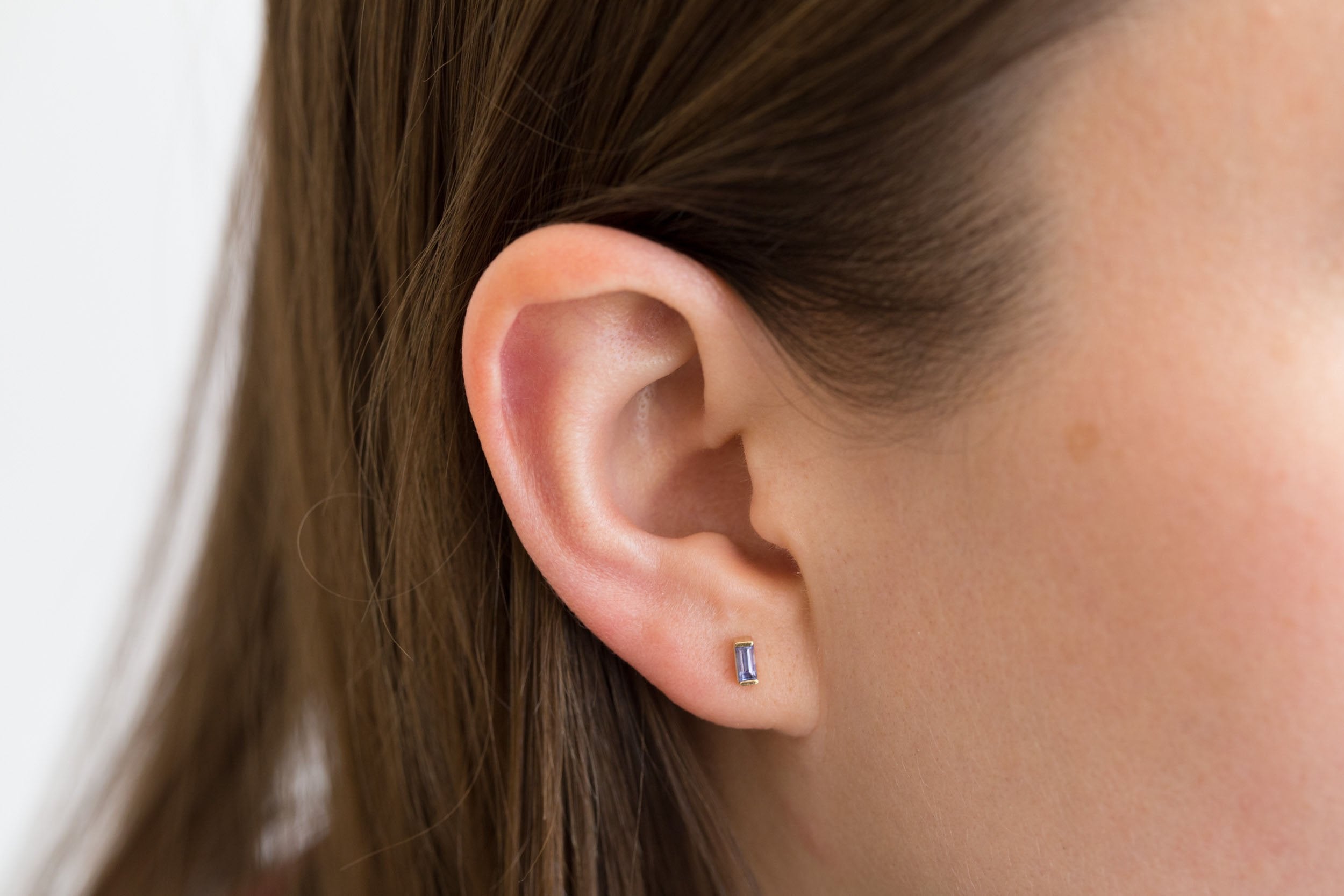 Tanzanite Baguette Bar Set Earrings | 14k Recycled Gold