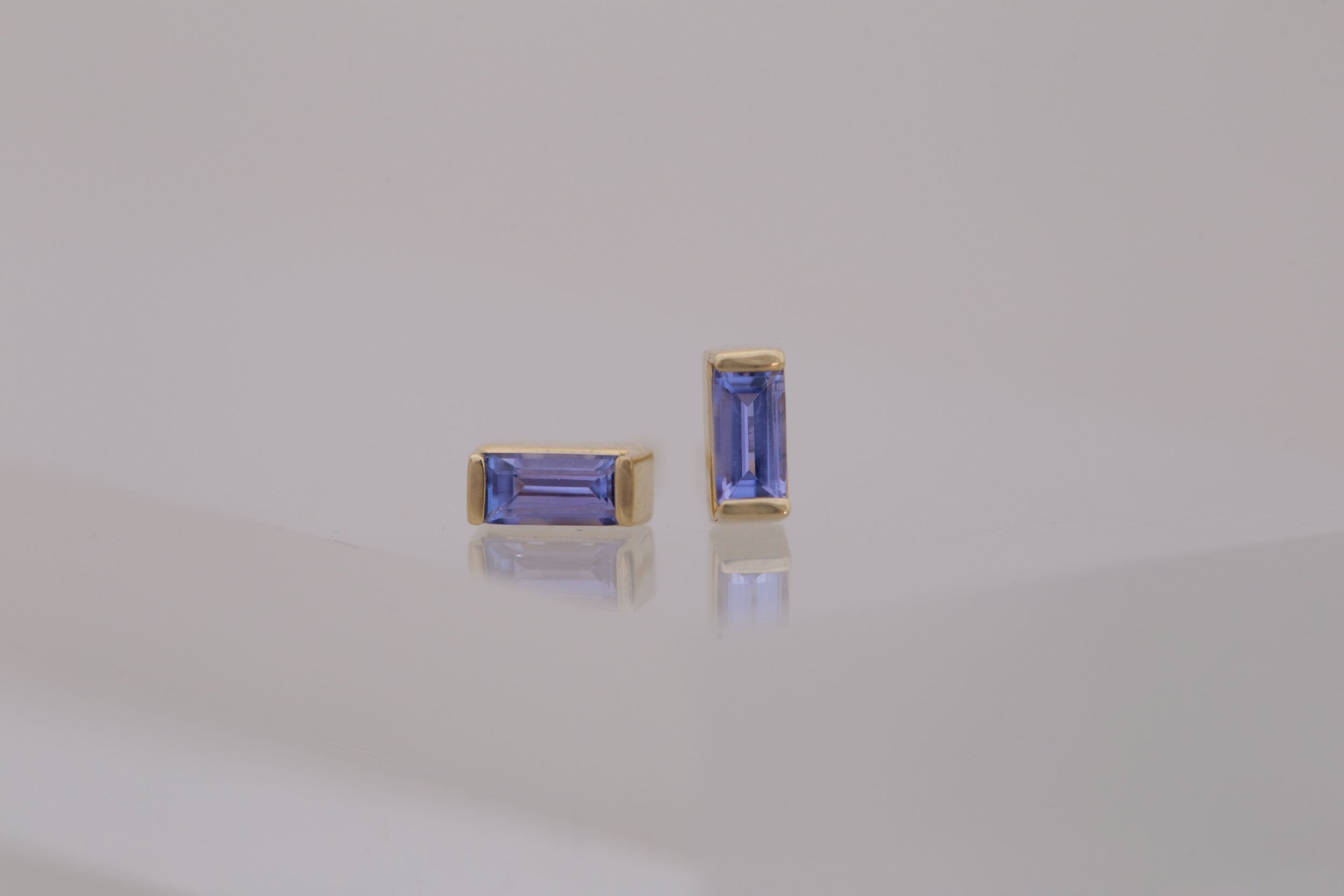 Tanzanite Baguette Bar Set Earrings | 14k Recycled Gold