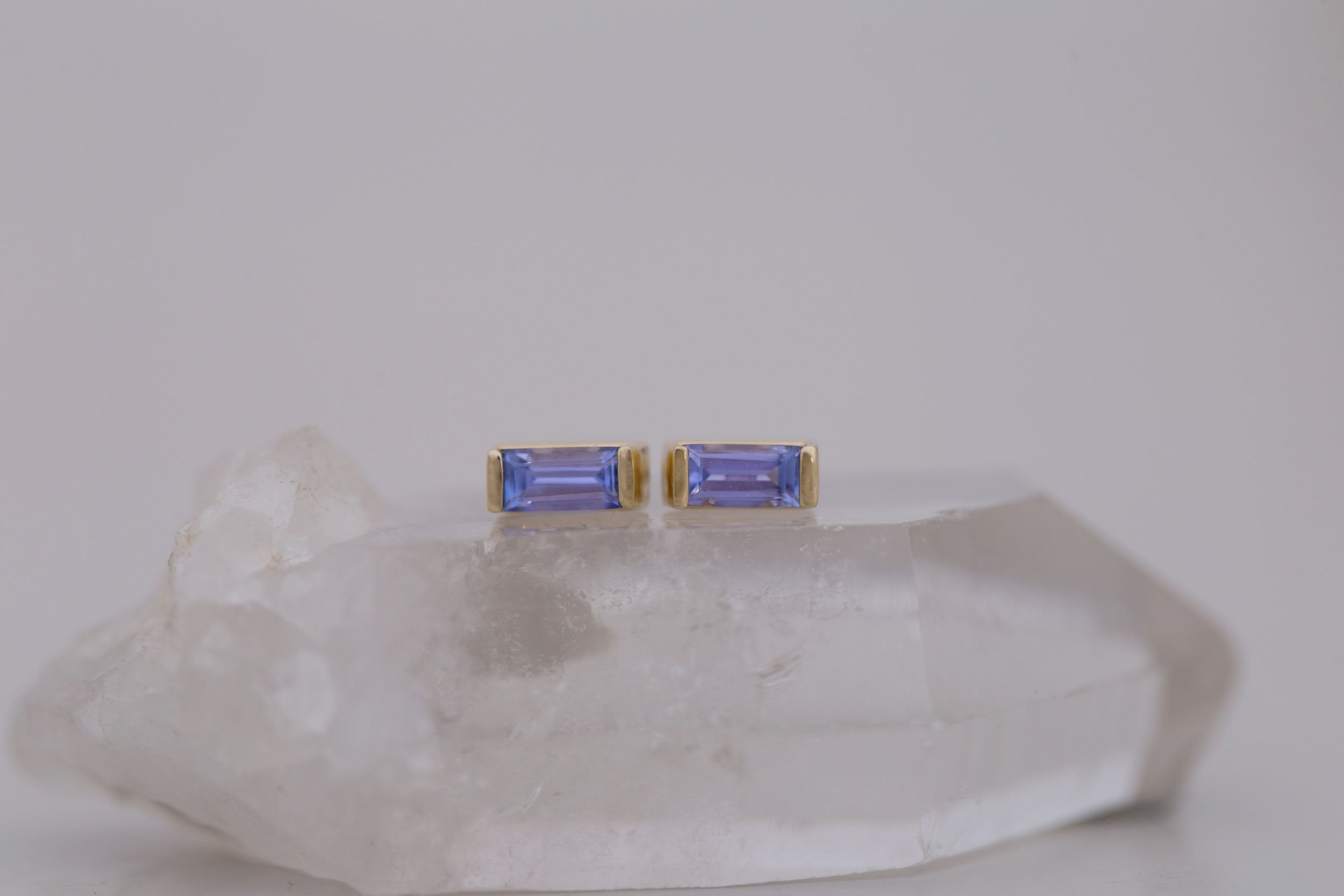 Tanzanite Baguette Bar Set Earrings | 14k Recycled Gold