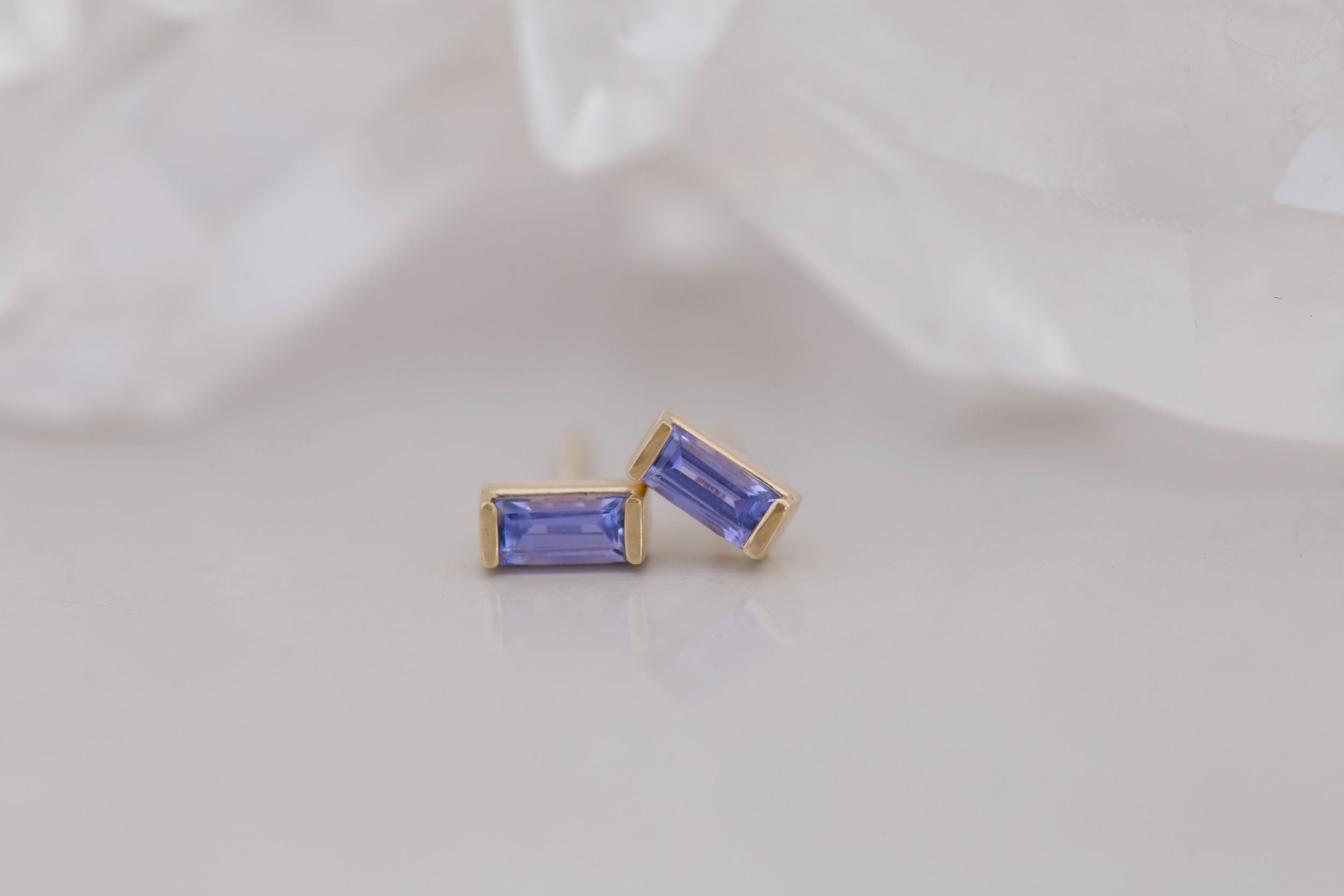 Tanzanite Baguette Bar Set Earrings | 14k Recycled Gold