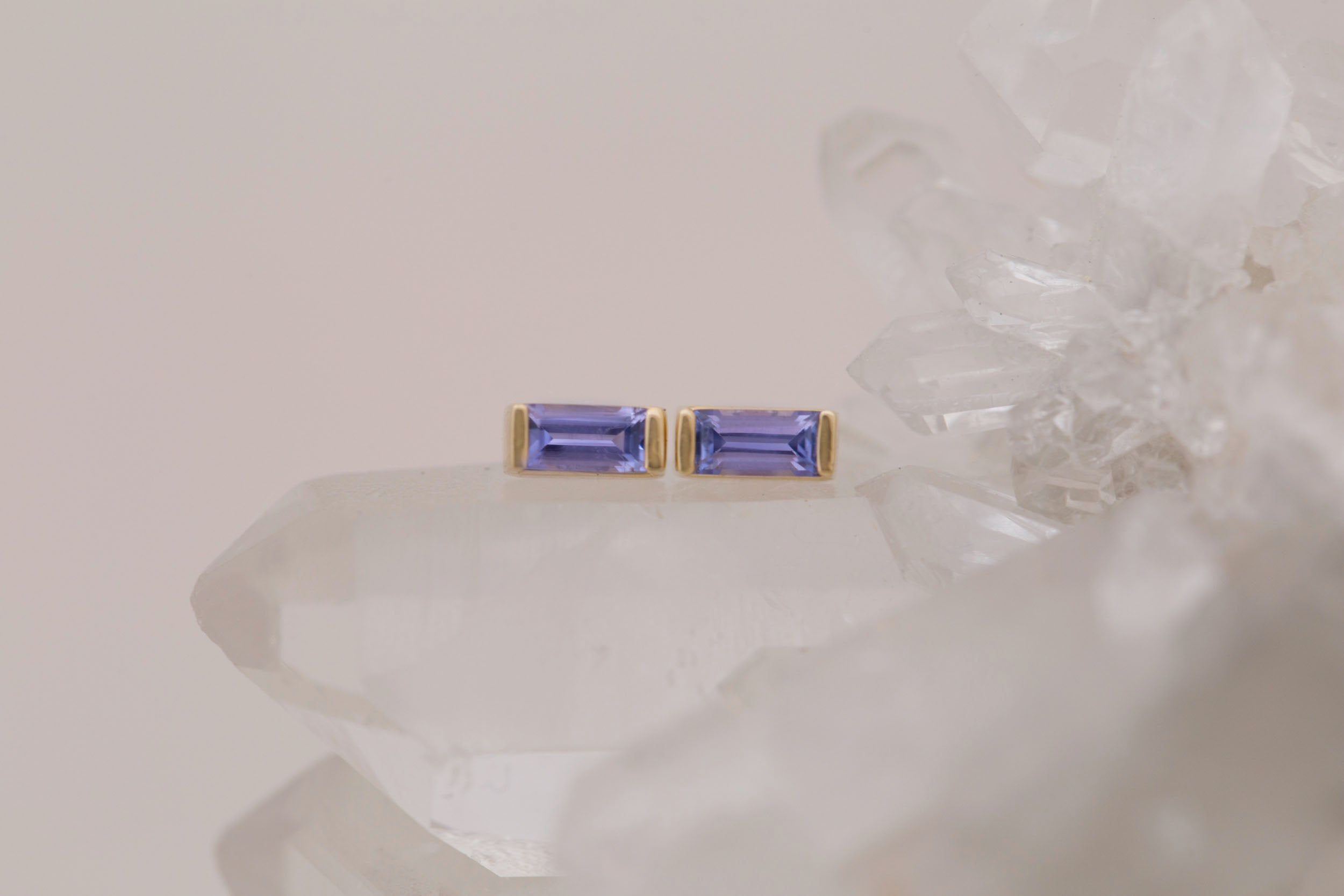 Tanzanite Baguette Bar Set Earrings | 14k Recycled Gold