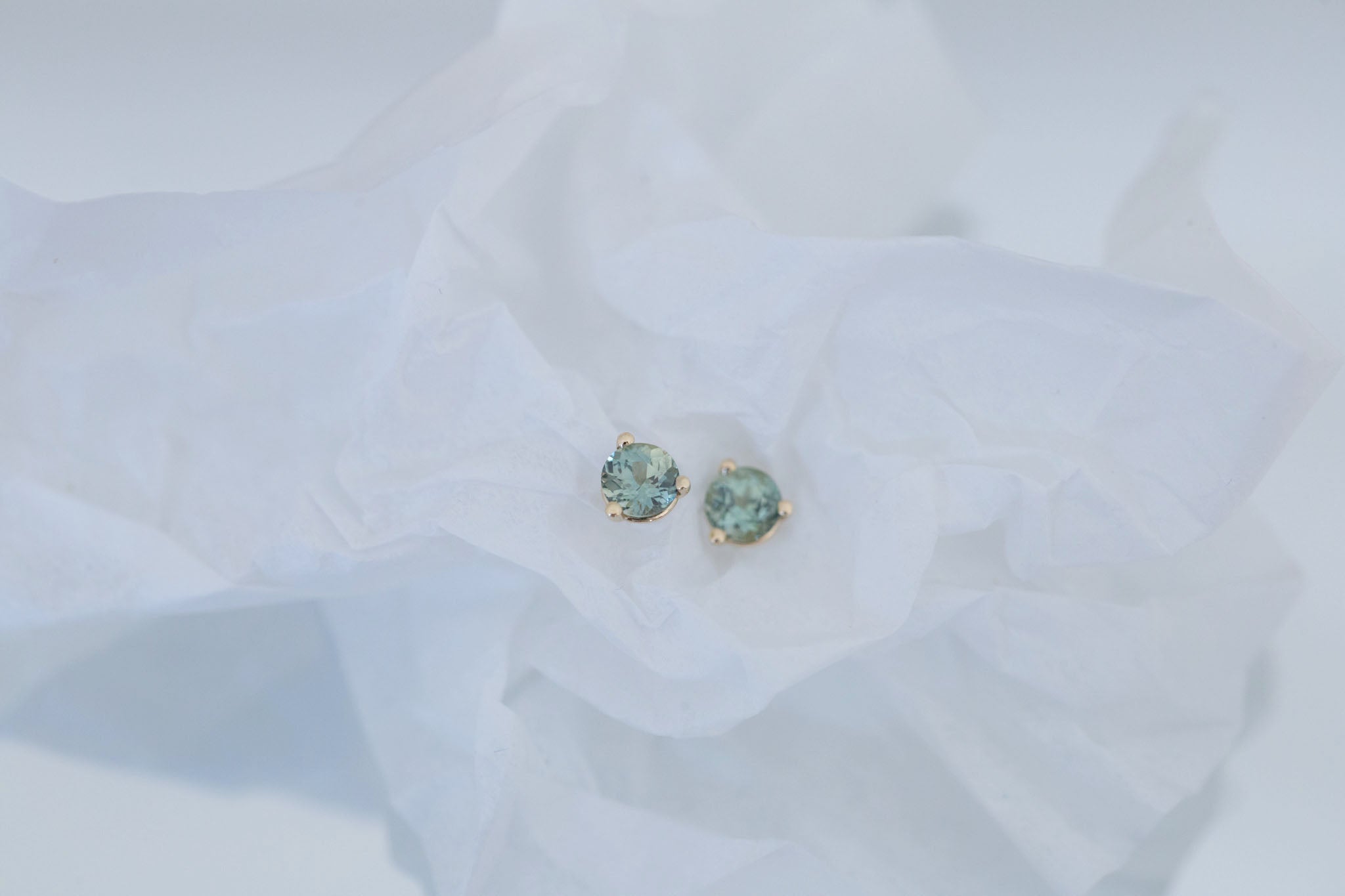 4 mm Mint Sapphire Round Earrings | 14k Recycled Gold