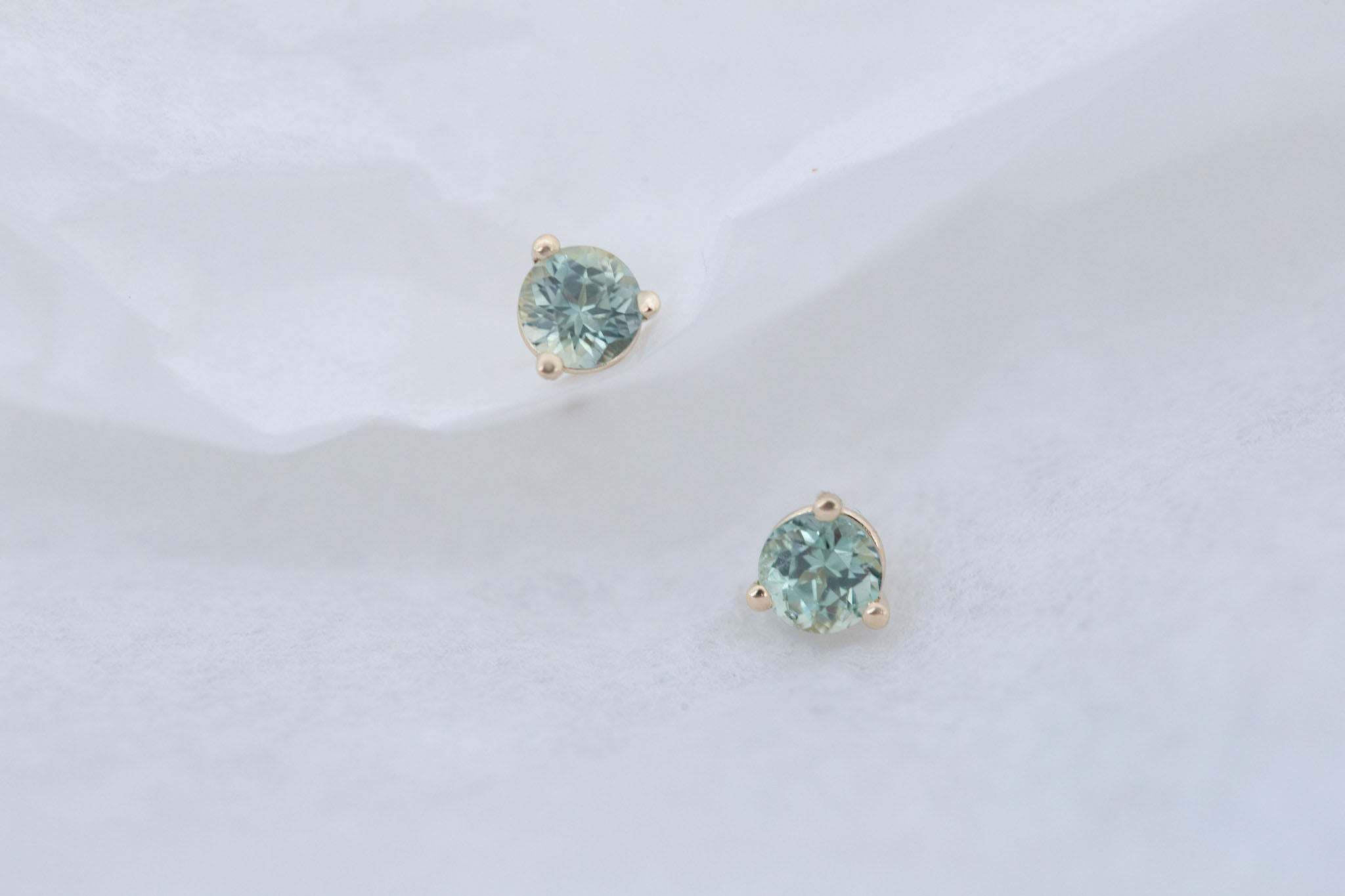 4 mm Mint Sapphire Round Earrings | 14k Recycled Gold