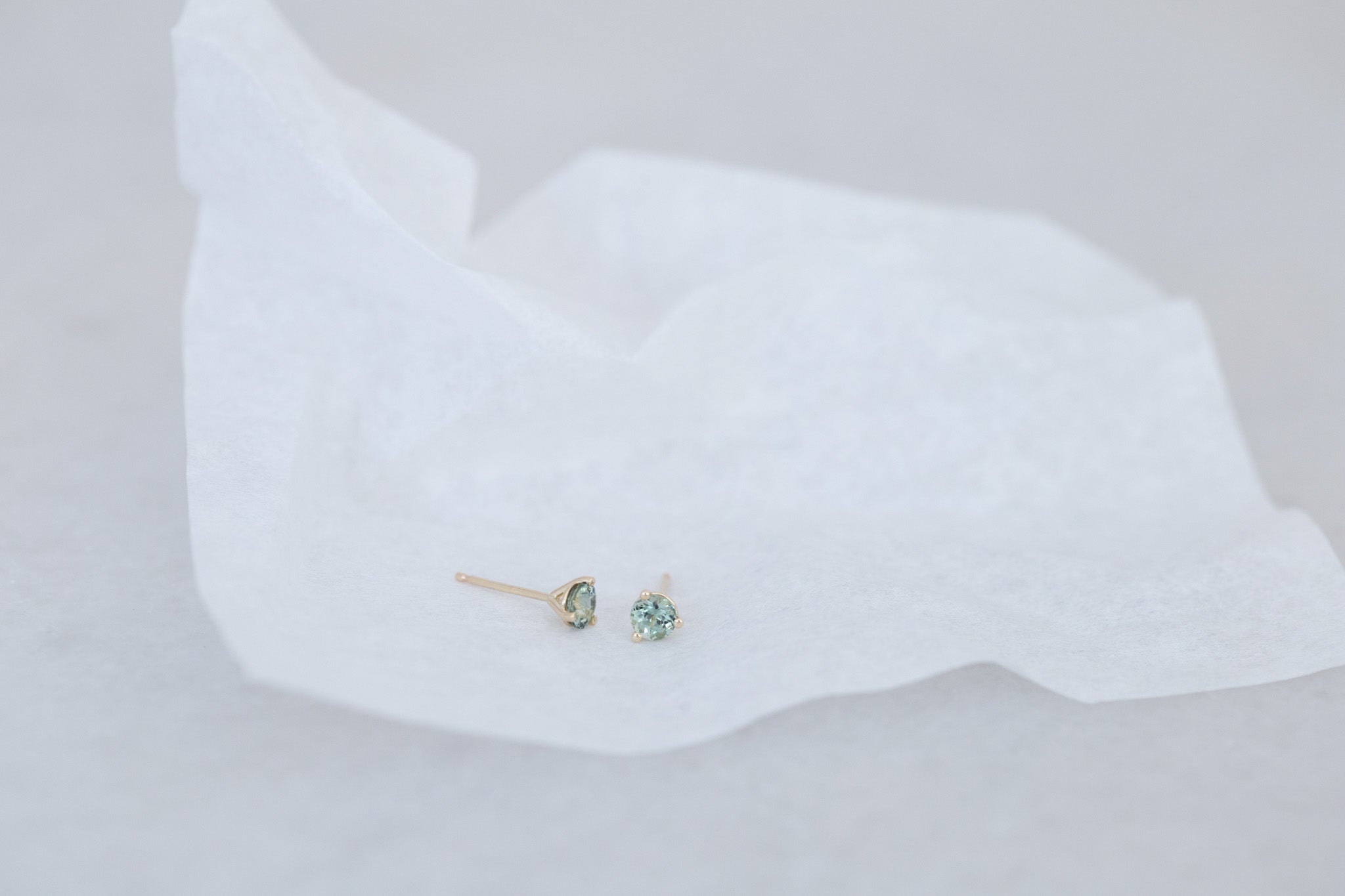 4 mm Mint Sapphire Round Earrings | 14k Recycled Gold
