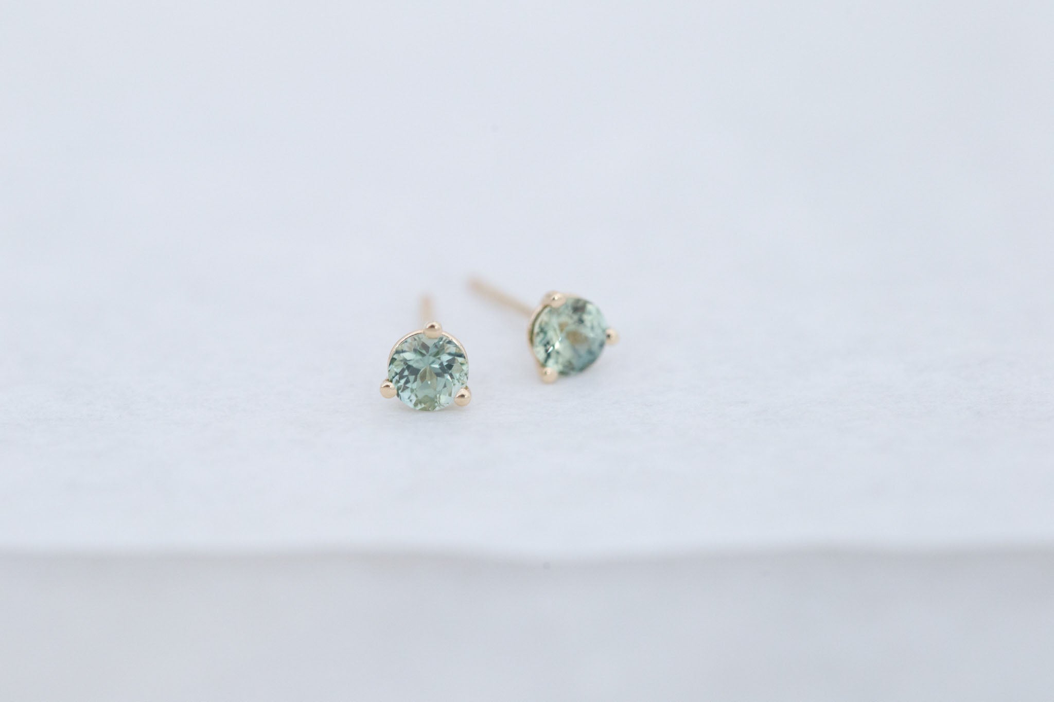 4 mm Mint Sapphire Round Earrings | 14k Recycled Gold