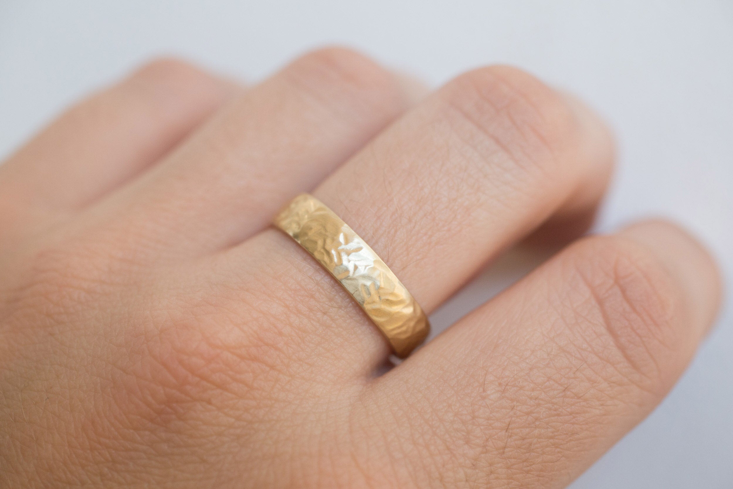 5 x 1.5 mm Organic Texture Half Round Band | 14k Recycled Yellow Gold