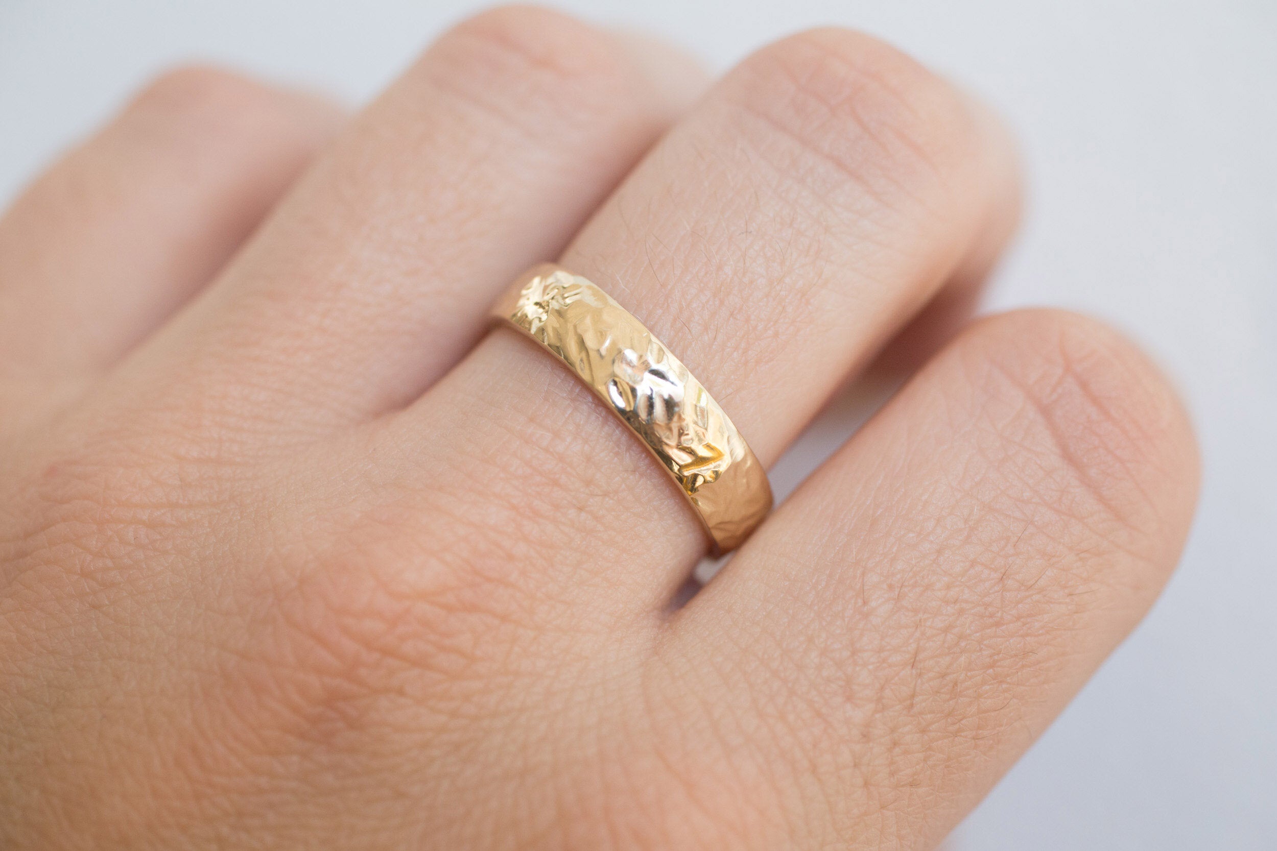 5 x 1.5 mm Organic Texture Half Round Band | 14k Recycled Yellow Gold