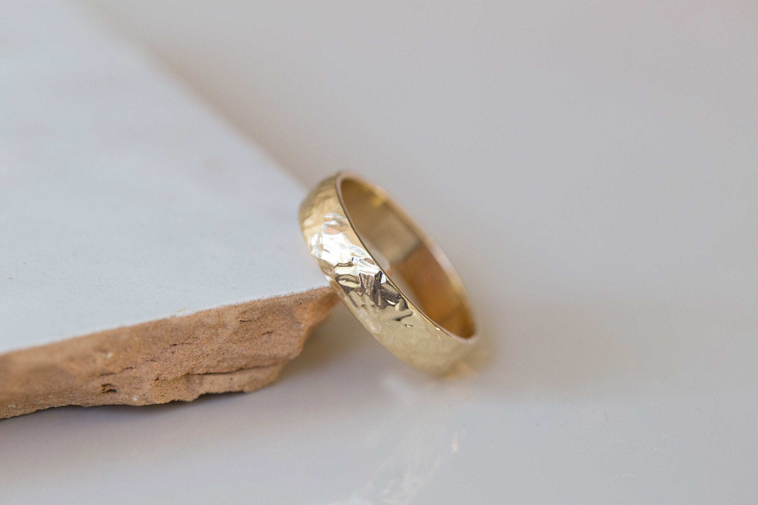 5 x 1.5 mm Organic Texture Half Round Band | 14k Recycled Yellow Gold
