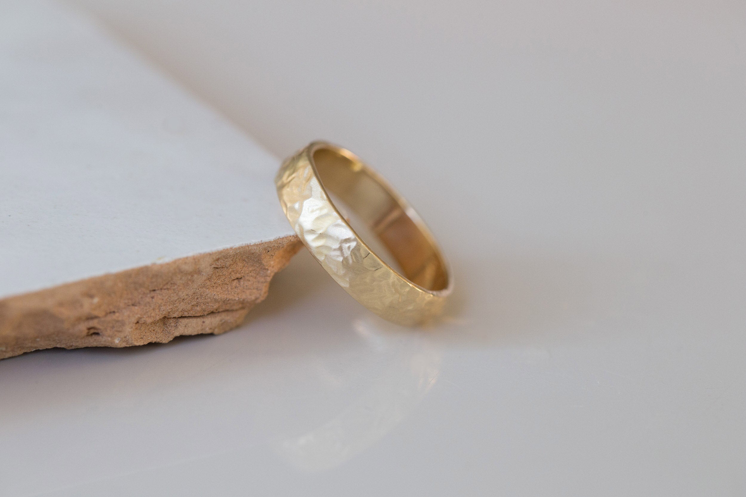 5 x 1.5 mm Organic Texture Half Round Band | 14k Recycled Yellow Gold
