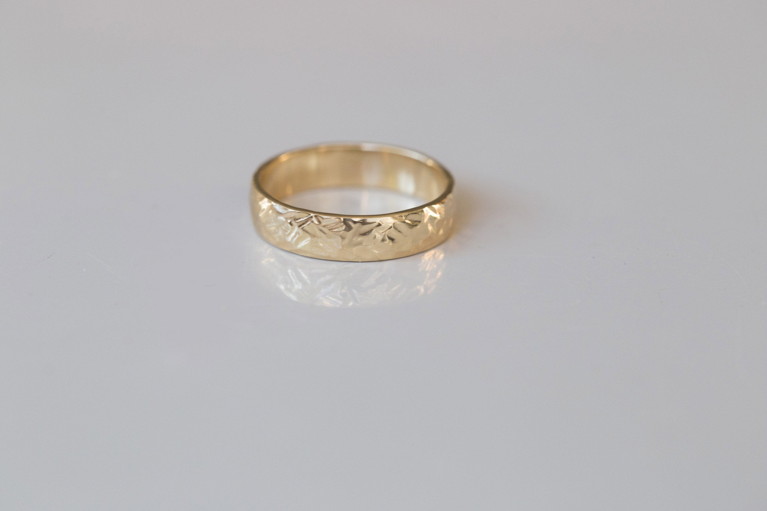 5 x 1.5 mm Organic Texture Half Round Band | 14k Recycled Yellow Gold