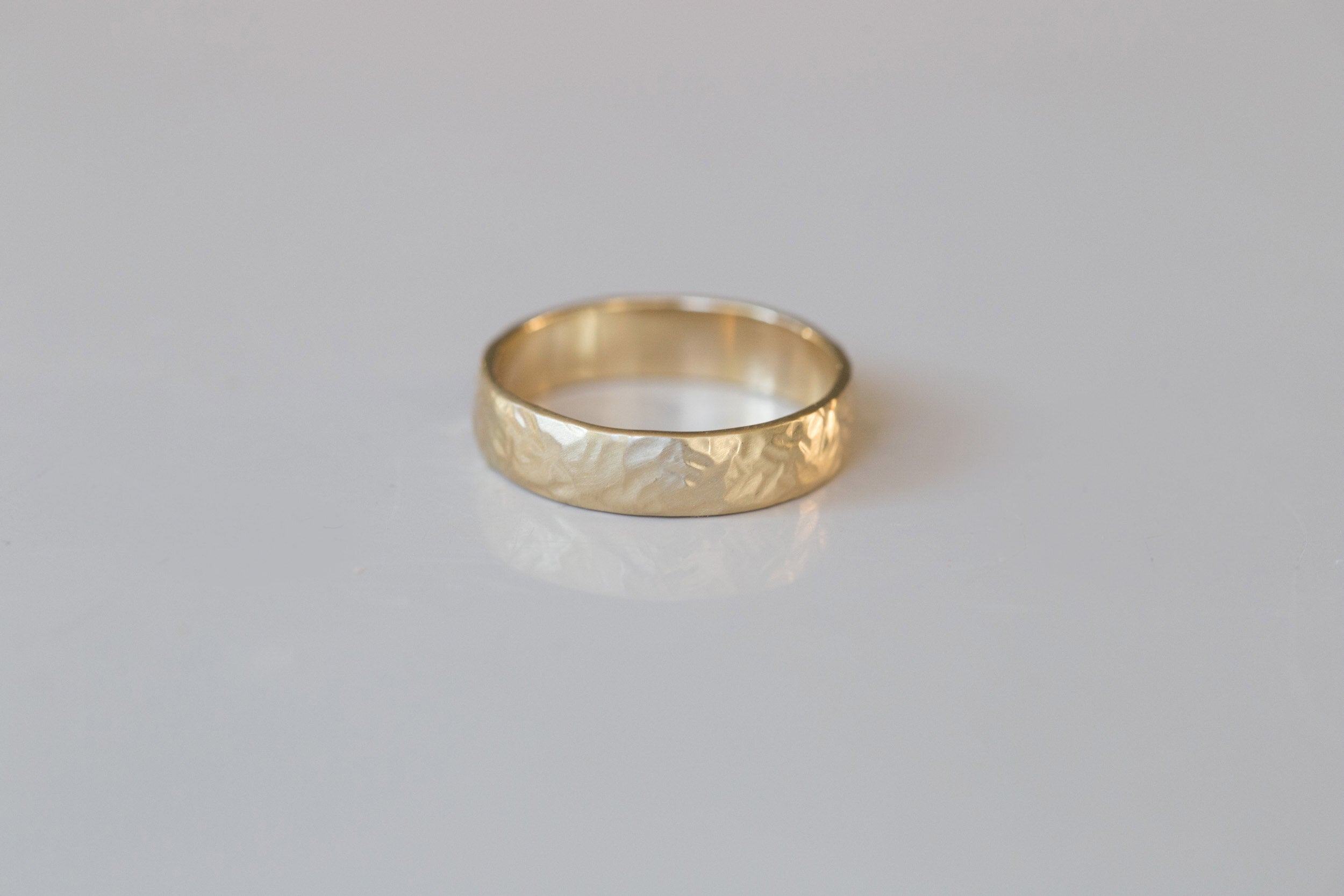 5 x 1.5 mm Organic Texture Half Round Band | 14k Recycled Yellow Gold