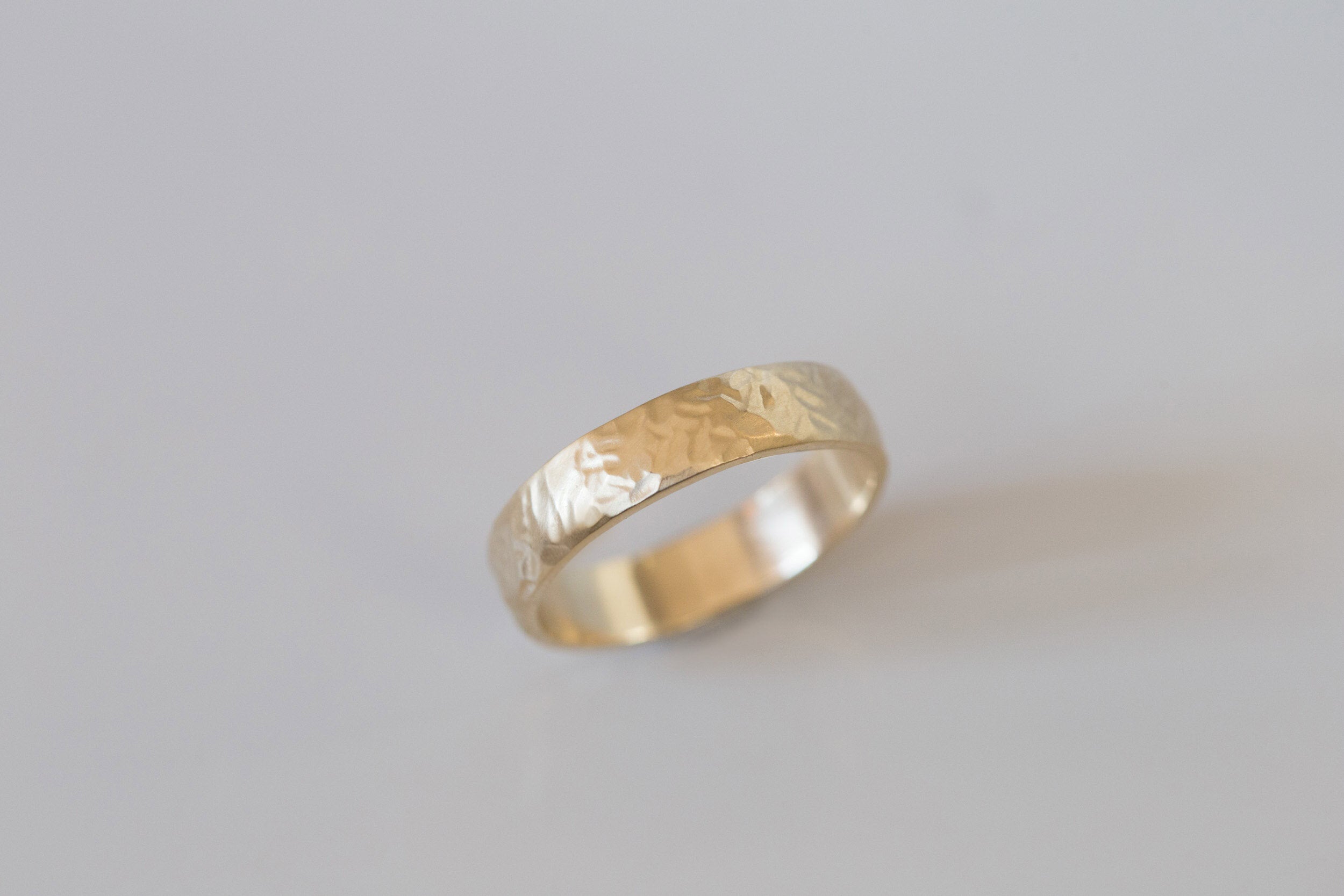 5 x 1.5 mm Organic Texture Half Round Band | 14k Recycled Yellow Gold