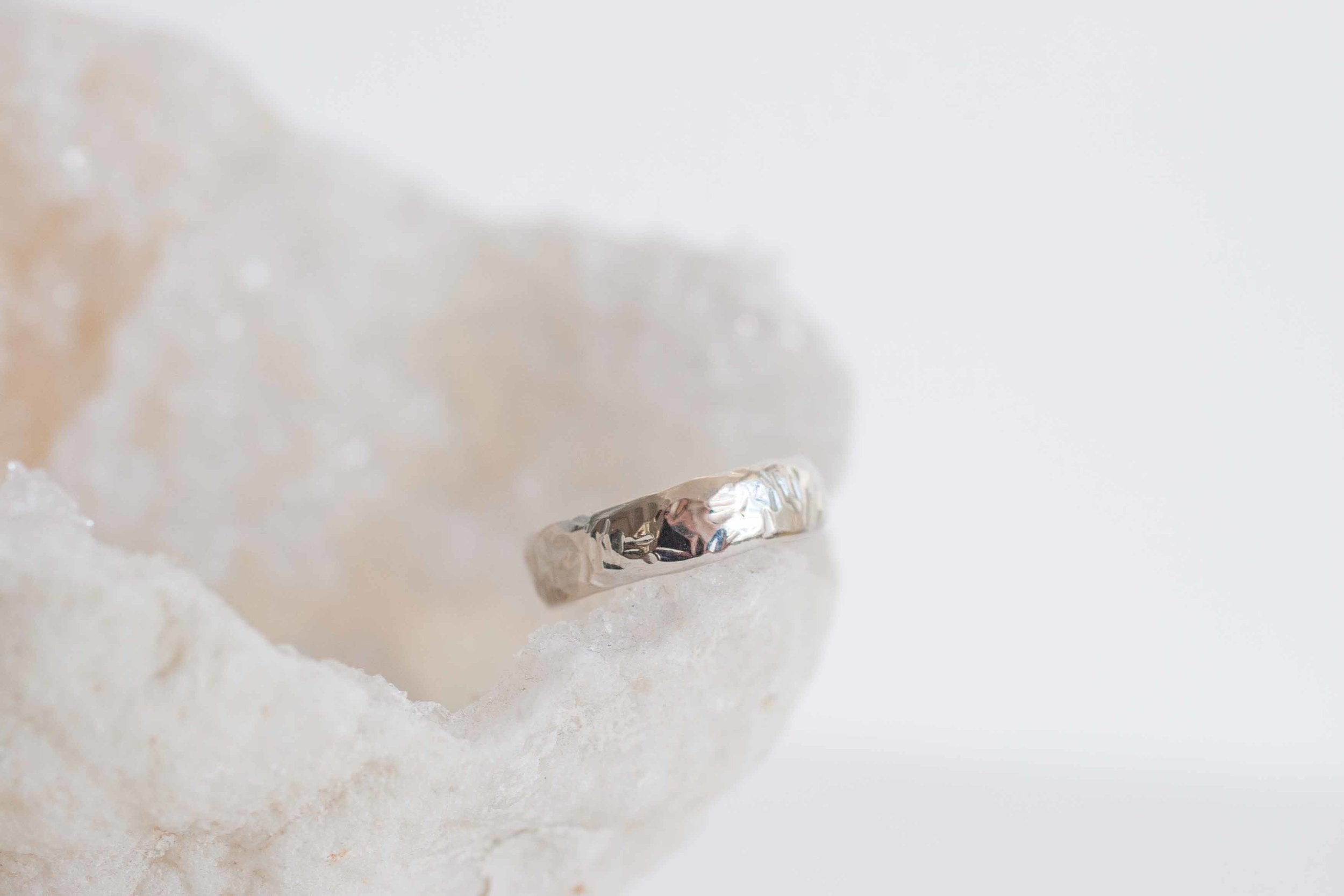 5 x 1.5 mm Organic Texture Half Round Band | 14k Recycled White Gold