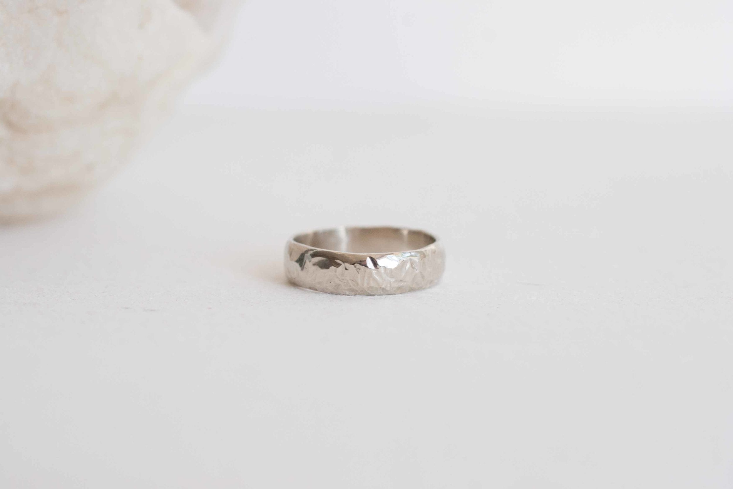 5 x 1.5 mm Organic Texture Half Round Band | 14k Recycled White Gold