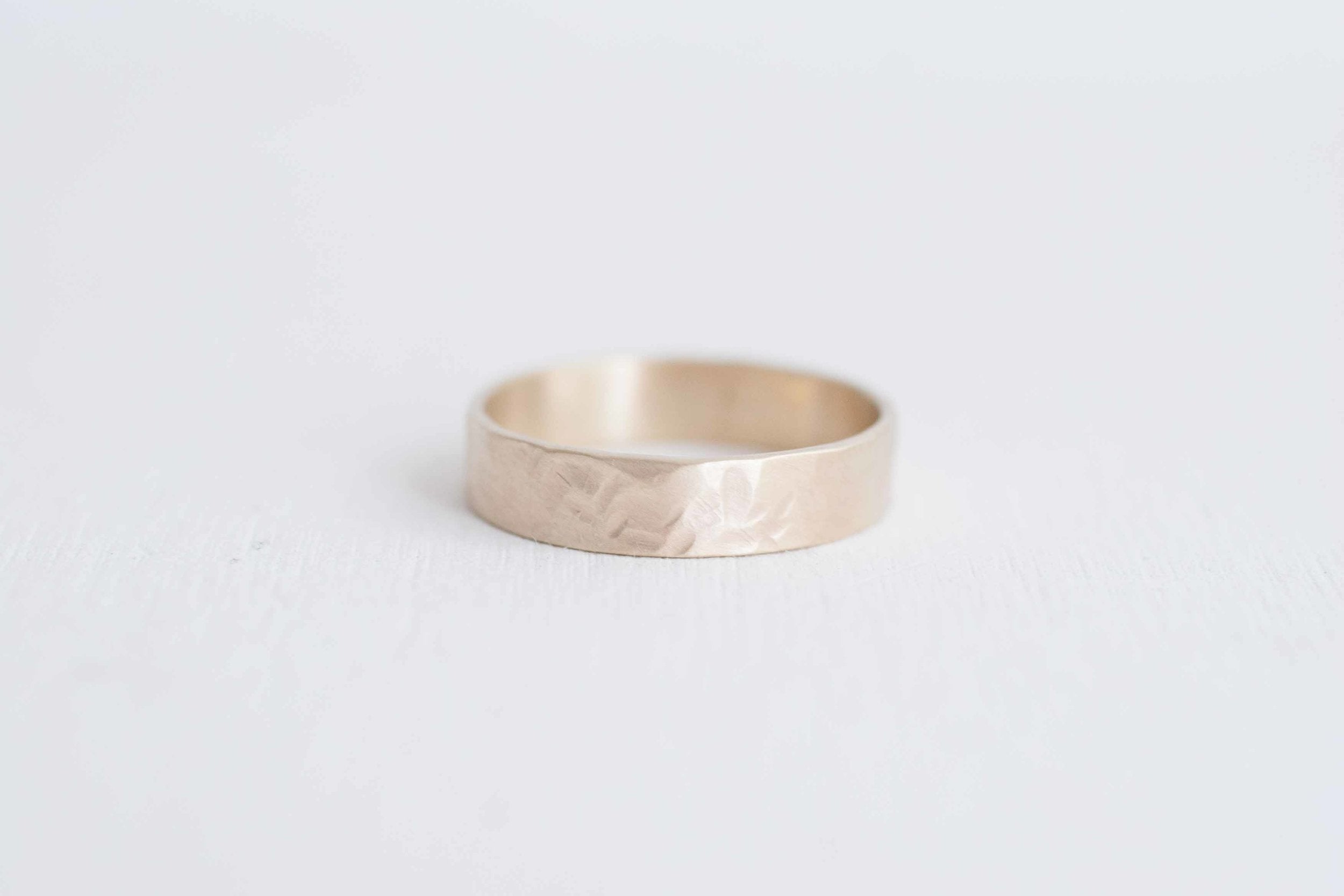 5 x 1 mm Organic Texture Flat Band | 14k Recycled Yellow Gold